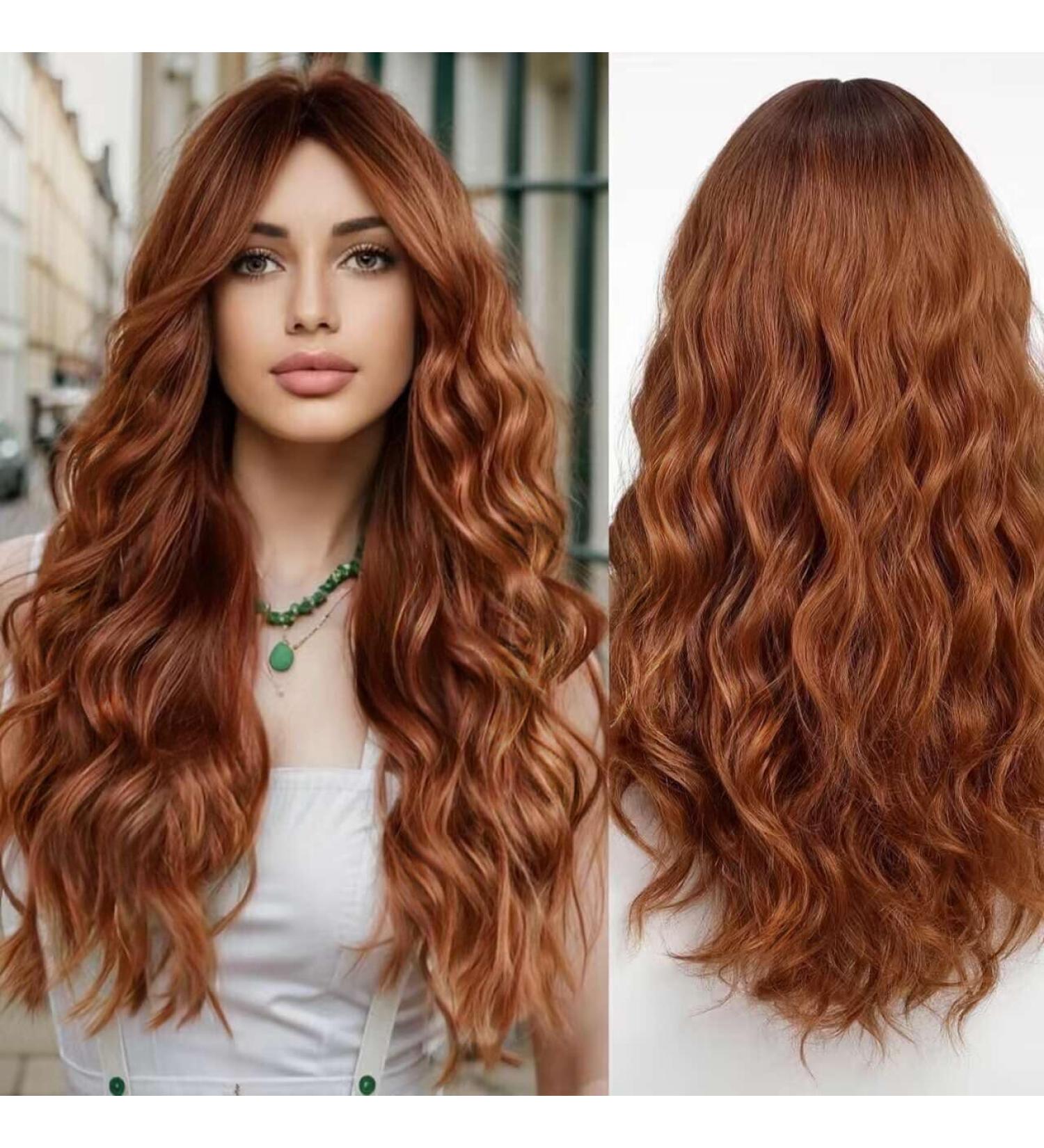 Wokestar Long Auburn Synthetic Hair Wig for Women with Curtain Fringe - Shop Now - Buy Online on SooperMarket.com