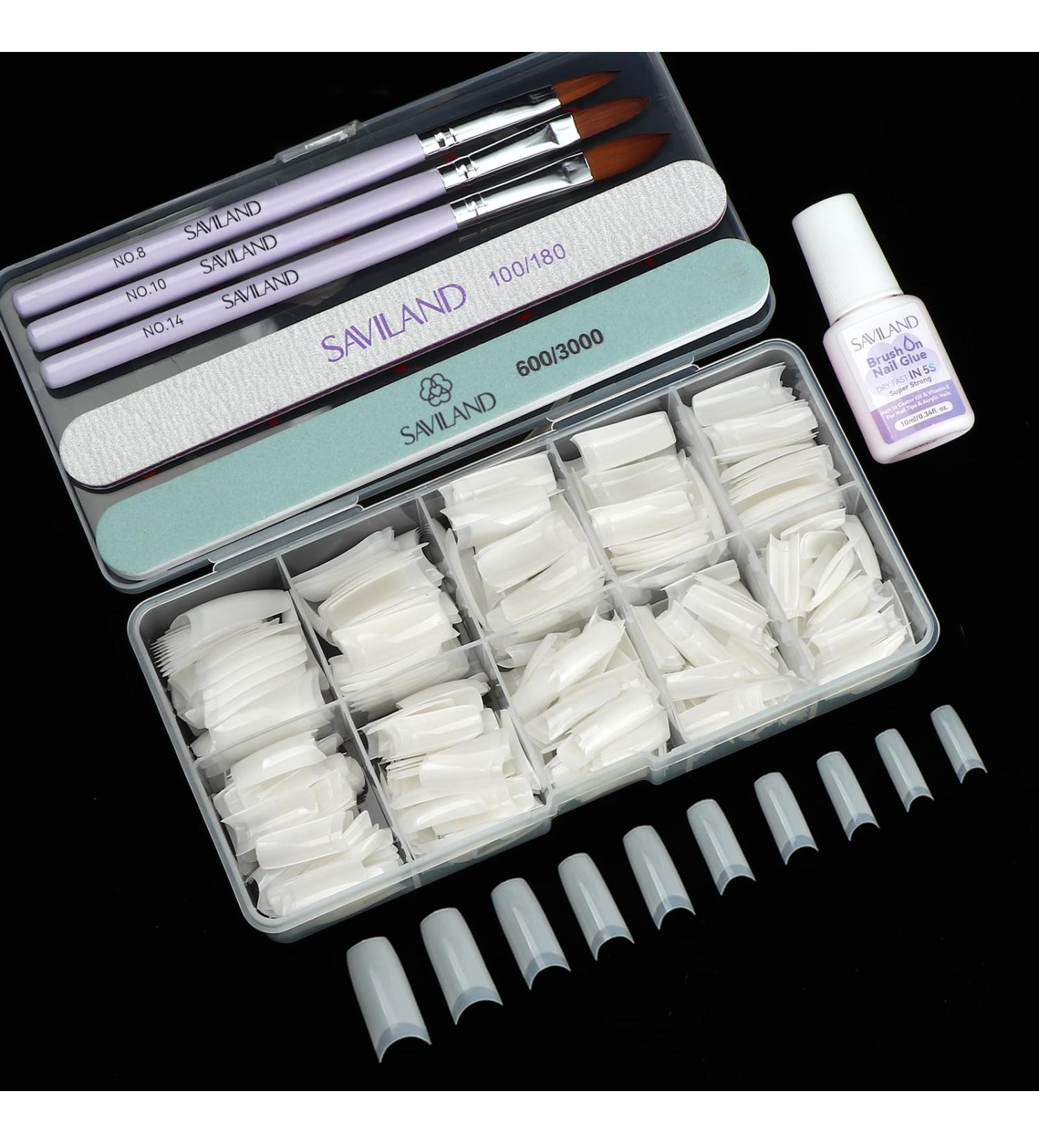 Buy SAVILAND Acrylic Nail Tips & Glue - Half Cover False Nail Tips 10 Sizes for Professional Acrylic Nails | Fast-Dry Nail Glue & Starter Kit - Buy Online on SooperMarket.com