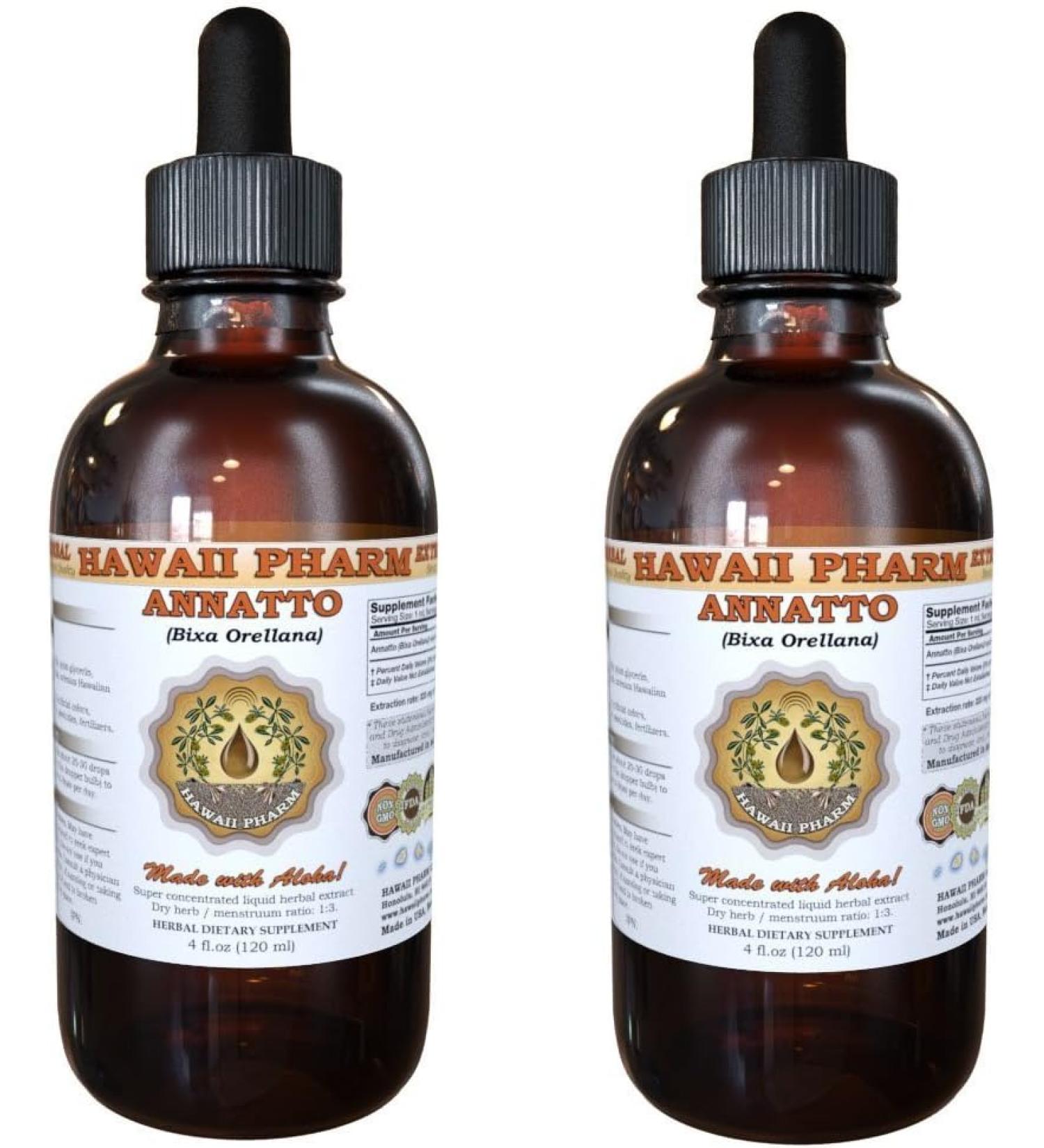 Hawaii Pharm Annatto Liquid Extract  Organic Annatto (Bixa Orellana) Dried Seed Powder Tincture Herbal Supplement 2x4 oz - Buy Online on SooperMarket.com