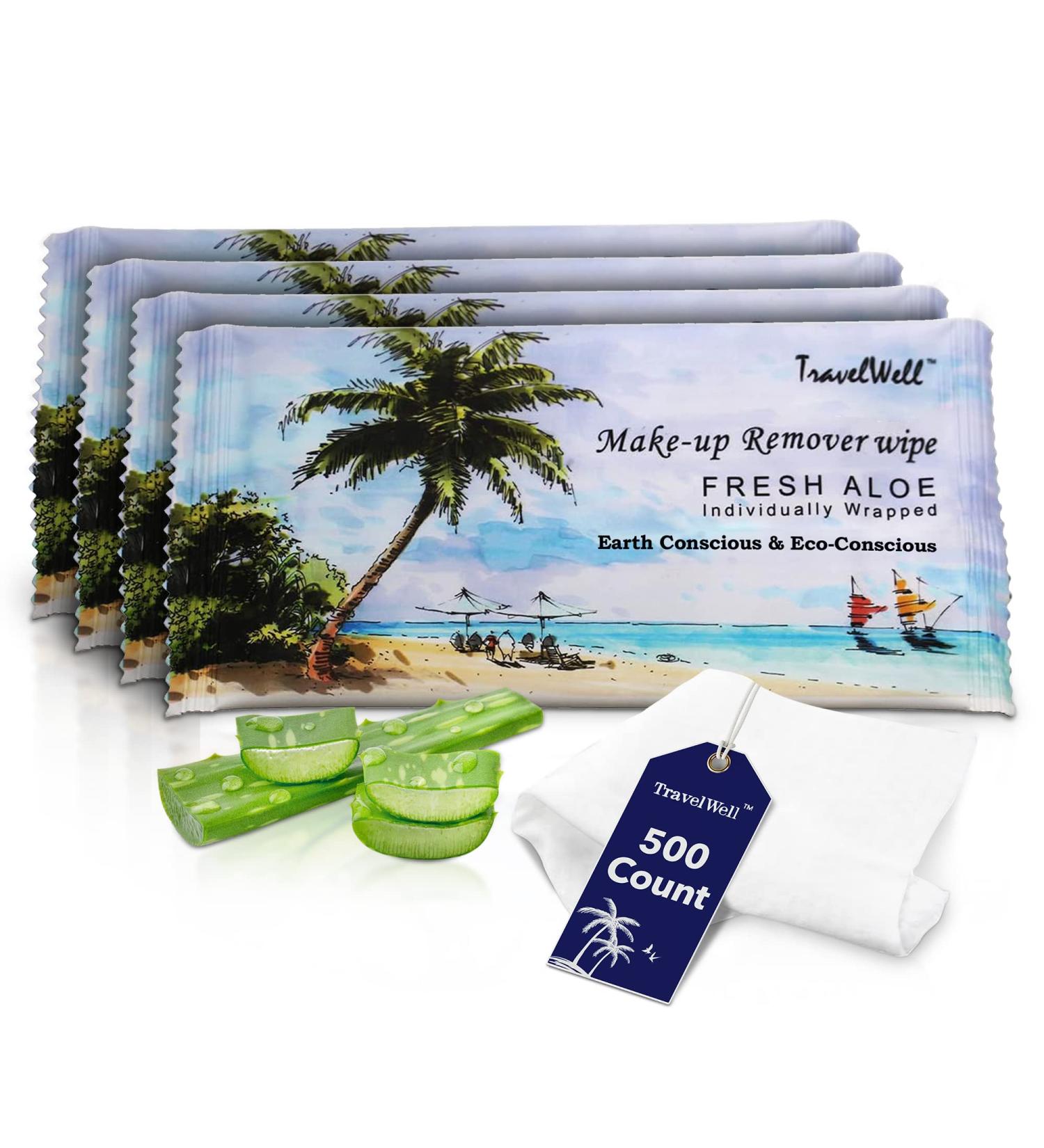 TRAVELWELL Cleanings & Make-Up Remover Wipes 500 Count - Natural Aloe, Alcohol-Free, Individually Wrapped Travel Packs - Elderly Bathing, Hotel Toiletries, Landscape Series - Buy Online on SooperMarket.com