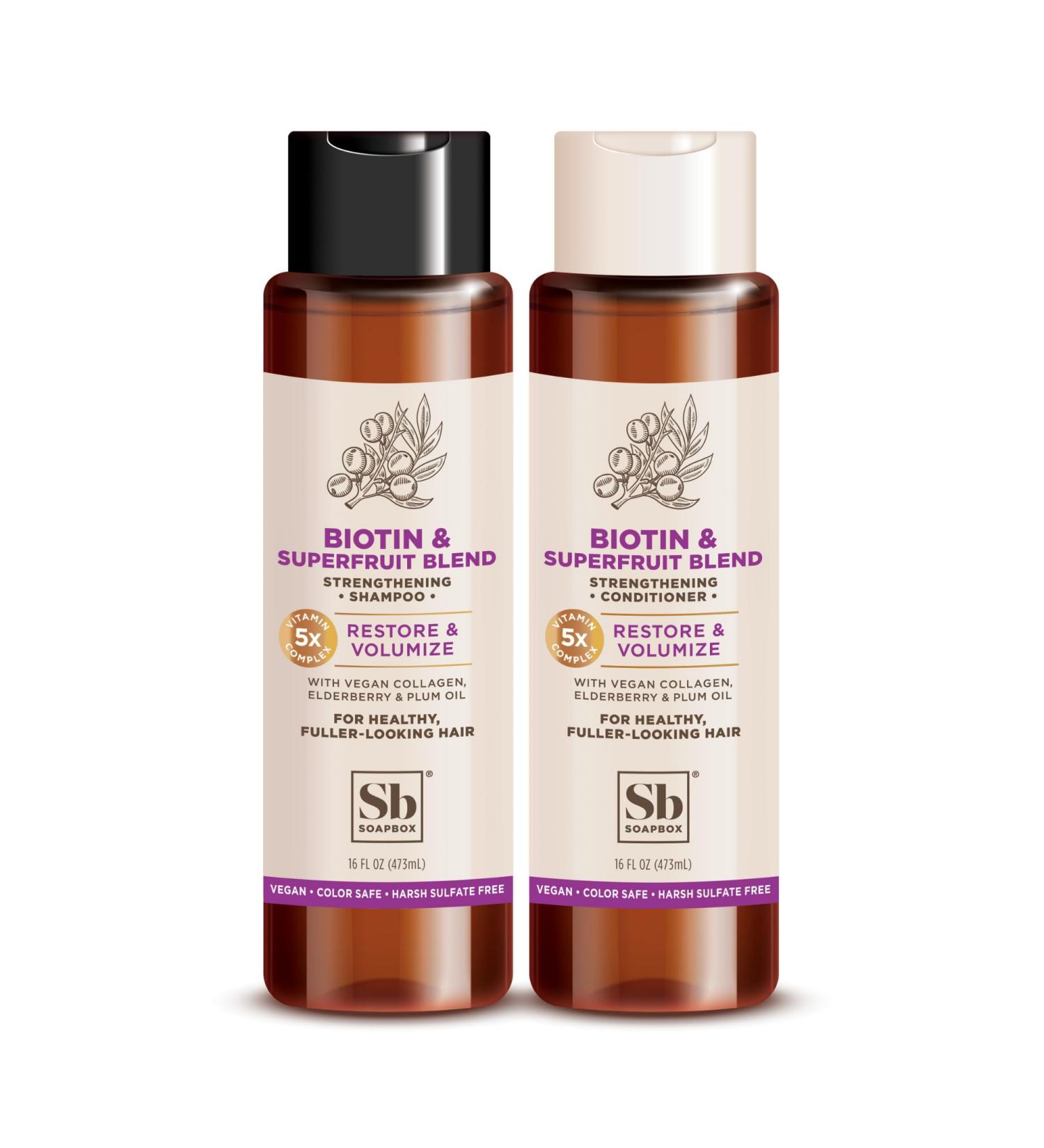 Soapbox Biotin & Superfruit Shampoo & Conditioner Set | Vegan Sulfate-Free Paraben-Free Color Safe Hair Care | 16 oz Each - Buy Online on SooperMarket.com