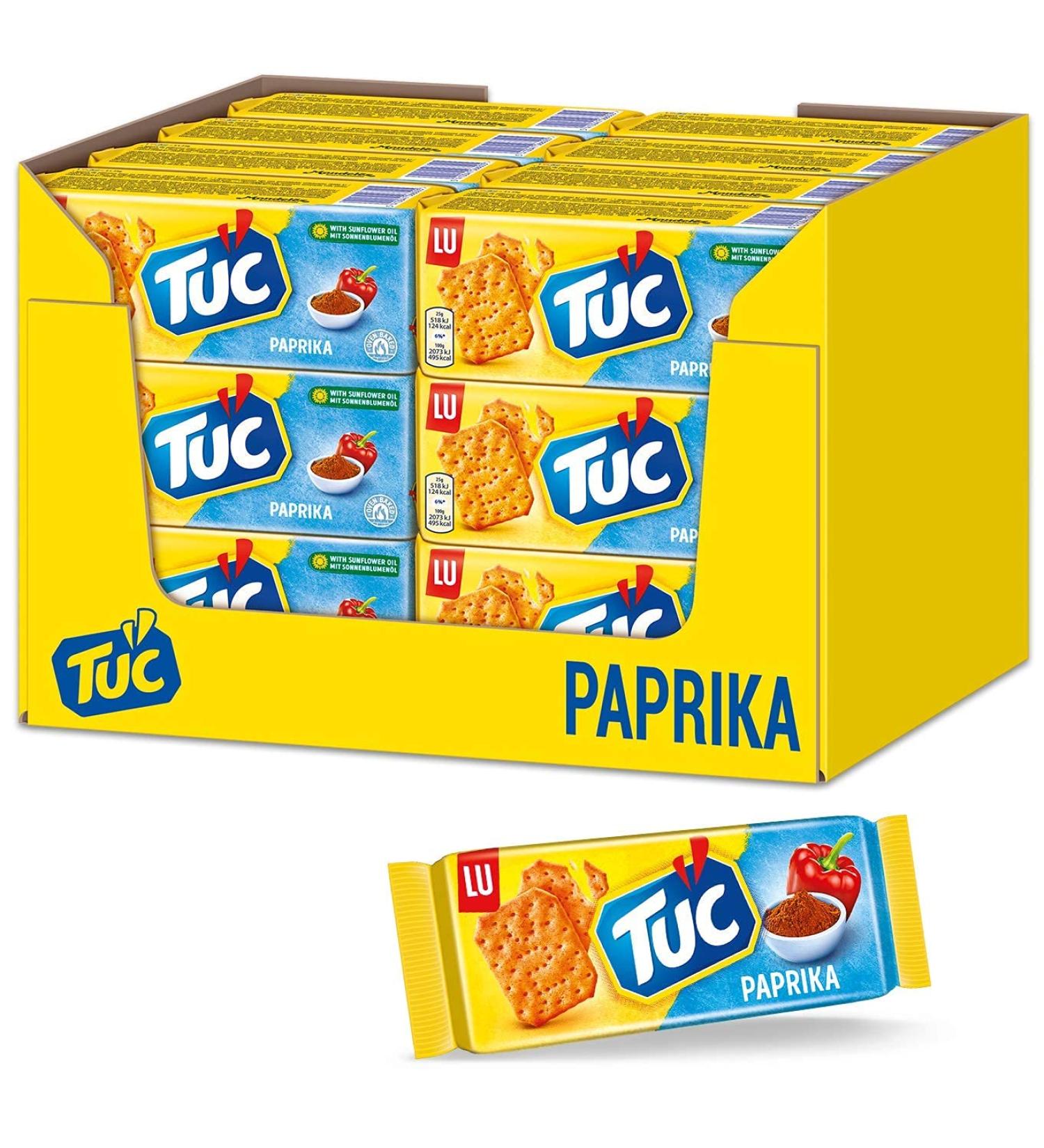 TUC Paprika Snack Crackers 24 x 100g | Salty & Delicious Paprika-Flavored Biscuits | Finely Salted Crispy Treats - International Shipping Available - Buy Online on SooperMarket.com