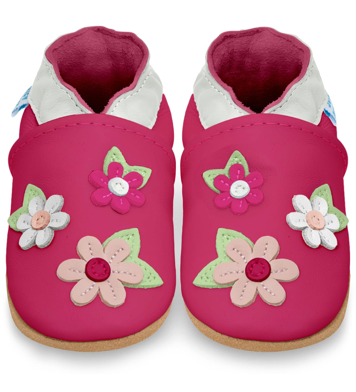 Soft Sole Leather Baby Walking Shoes 12-18 Months Pink Blossoms | Boy & Girl Toddler Shoes - Buy Online on SooperMarket.com