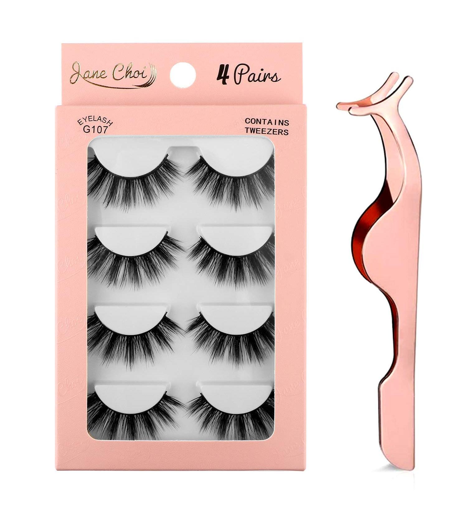 Jane Choi 3D Reusable False Eyelashes - 4 Pairs Handmade Dramatic Lashes with Eyelash Clip (G107) | Long & Thick Makeup Extension - Buy Online on SooperMarket.com