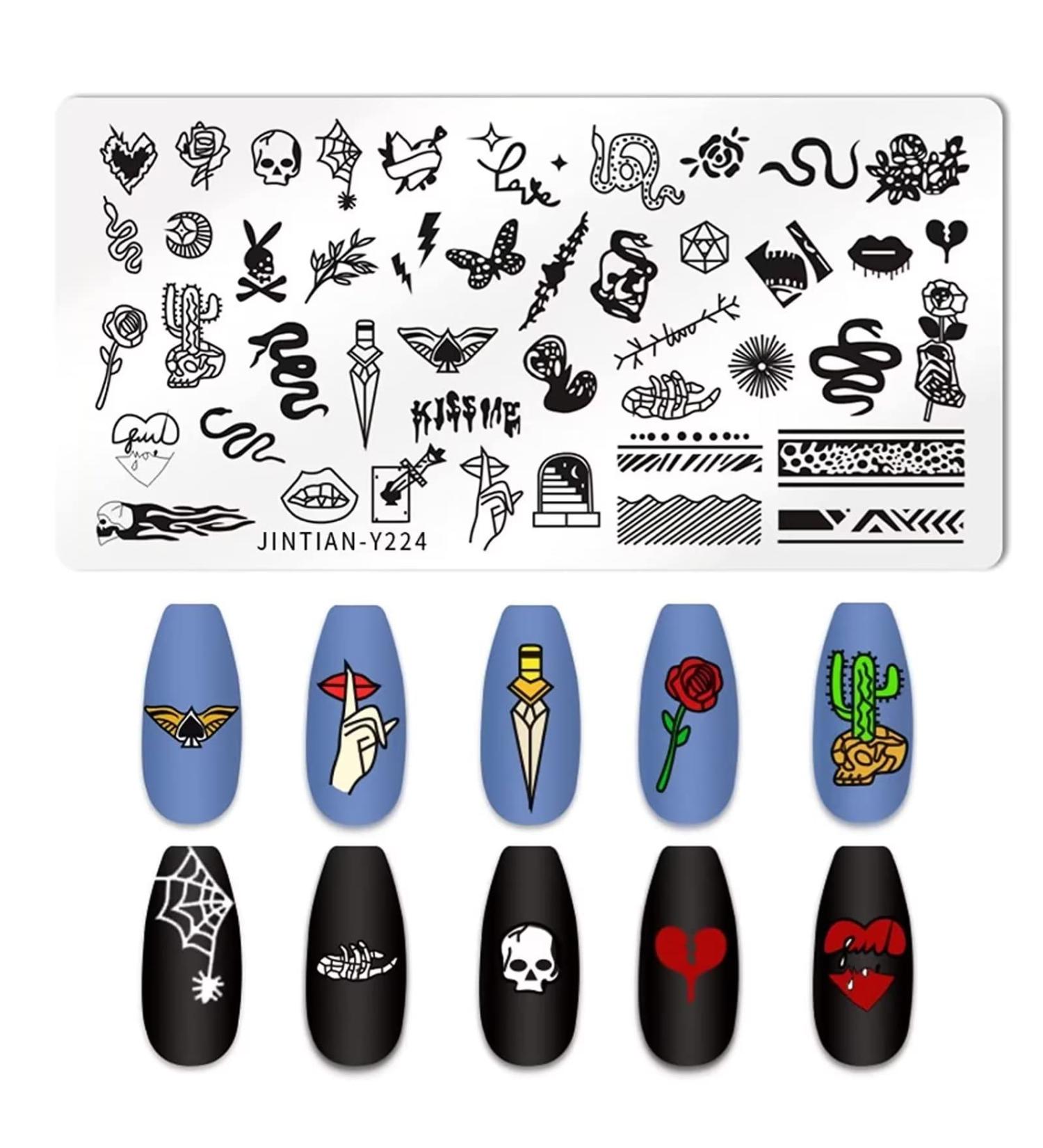 OUBFUUY Snake Series Nail Stamp Plates Nails Art Stamping Plates Snake Lips Flower Animal Nail plate Template Image Plate - Buy Online on SooperMarket.com