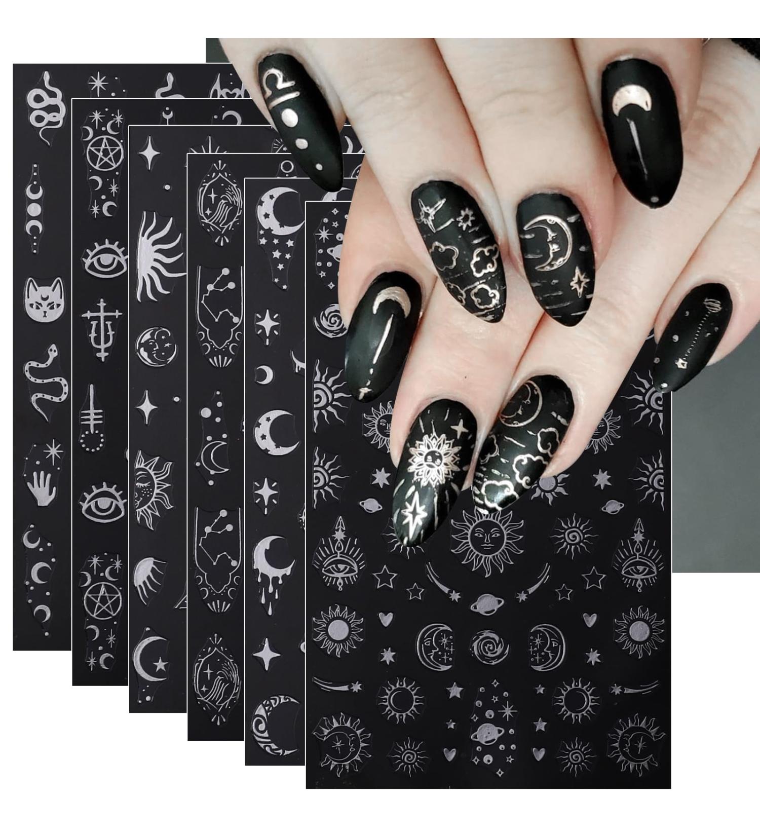 JMEOWIO Self-Adhesive Silver Nail Art Stickers - Moon, Star, Sun Design - 8 Sheets - Buy Online on SooperMarket.com
