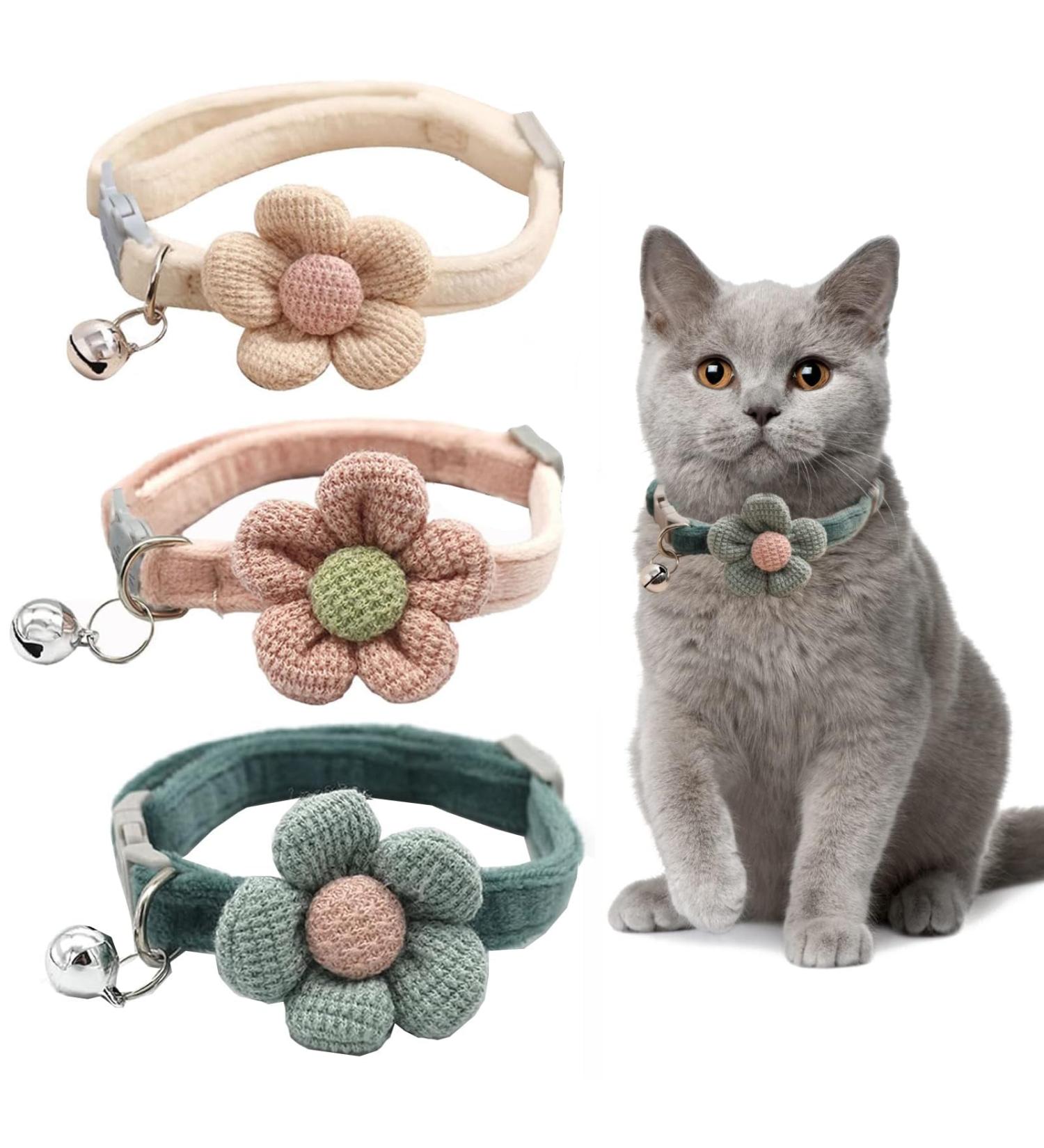 Ruzister 3-Pack Adjustable Cat Neck Bands with Flowers & Bells - Cute Floral Collars for Boys & Girls Perfect Accessories for Your Feline  - Buy Online on SooperMarket.com