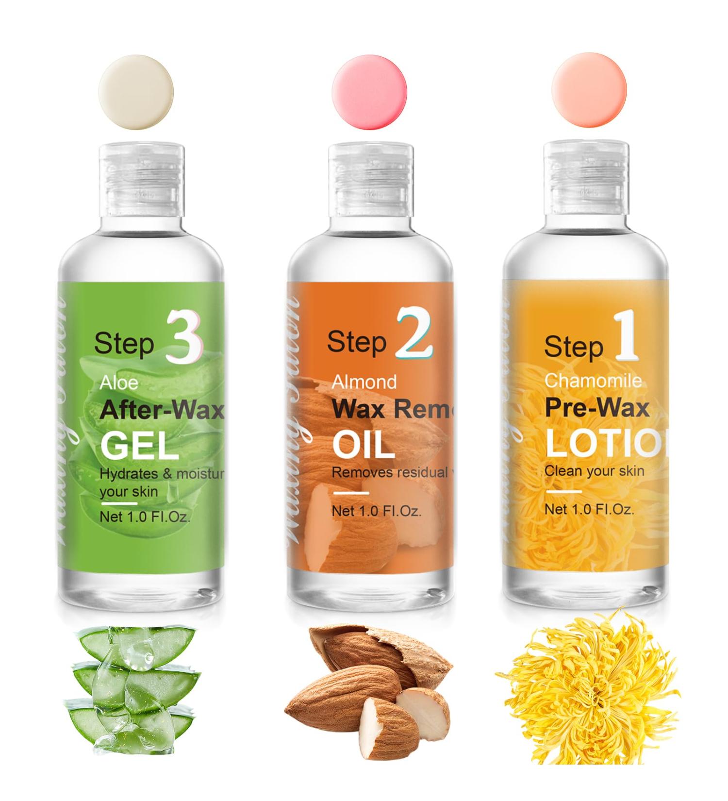 Demine Pre and Post Wax Care Kit - Professional Women's Waxing Kit with Cleanser, Remover Oil, and Aloe Vera Gel - Buy Online on SooperMarket.com