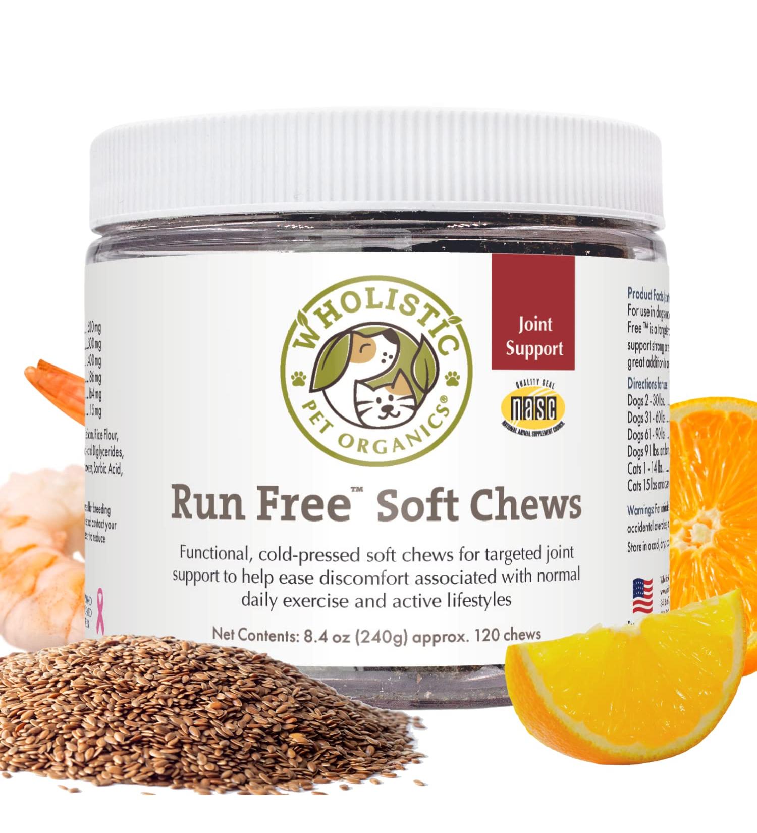 Wholistic Pet Organics Run Free Dog Joint Health Supplement - 120 Natural Hip and Joint Soft Chews for Mobility Support - Buy Online on SooperMarket.com