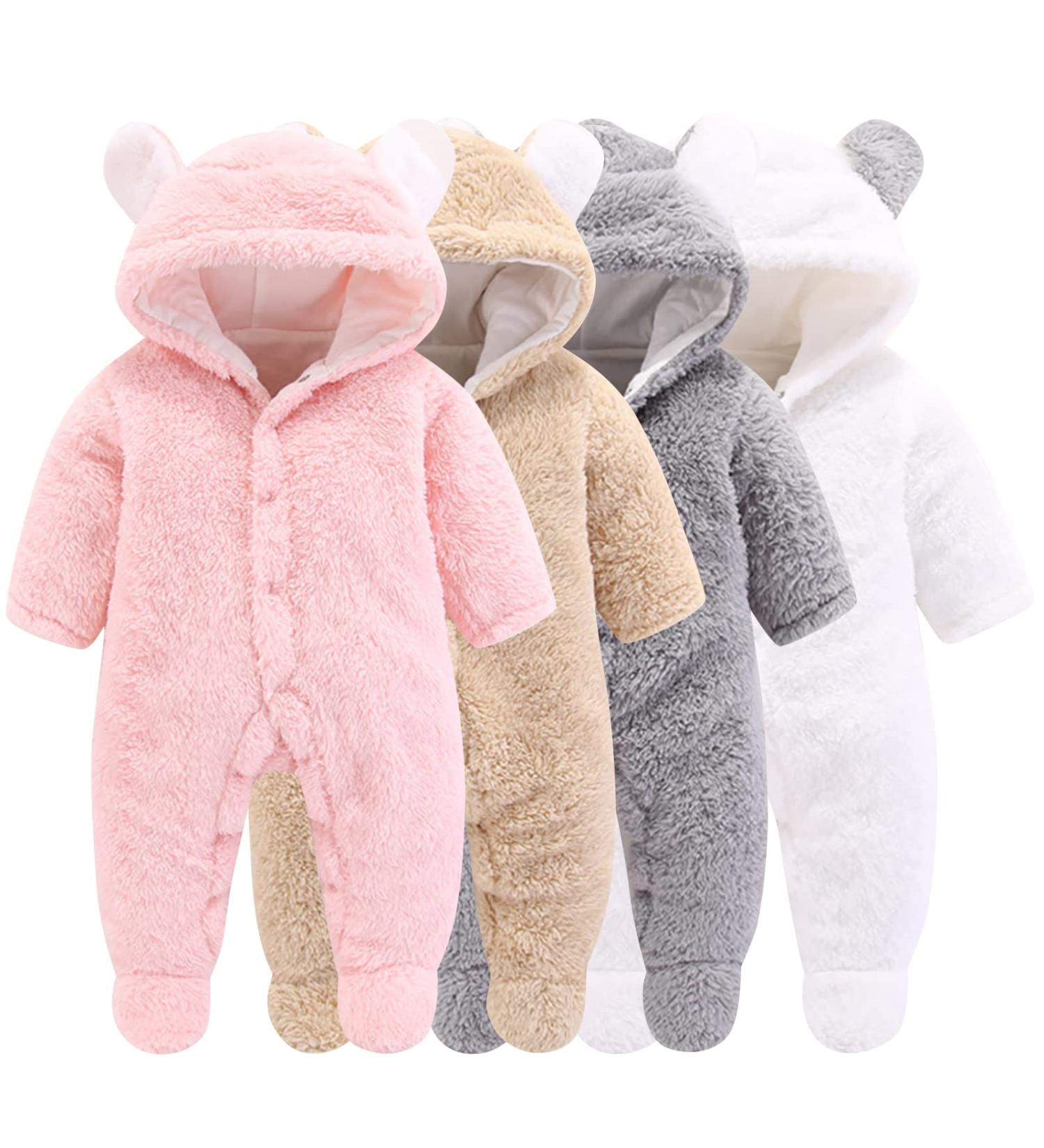 Newborn Baby Cartoon Bear Snowsuit Winter Coat Fleece Hooded Romper Jumpsuit 0-3 Months - Pink - Buy Online on SooperMarket.com