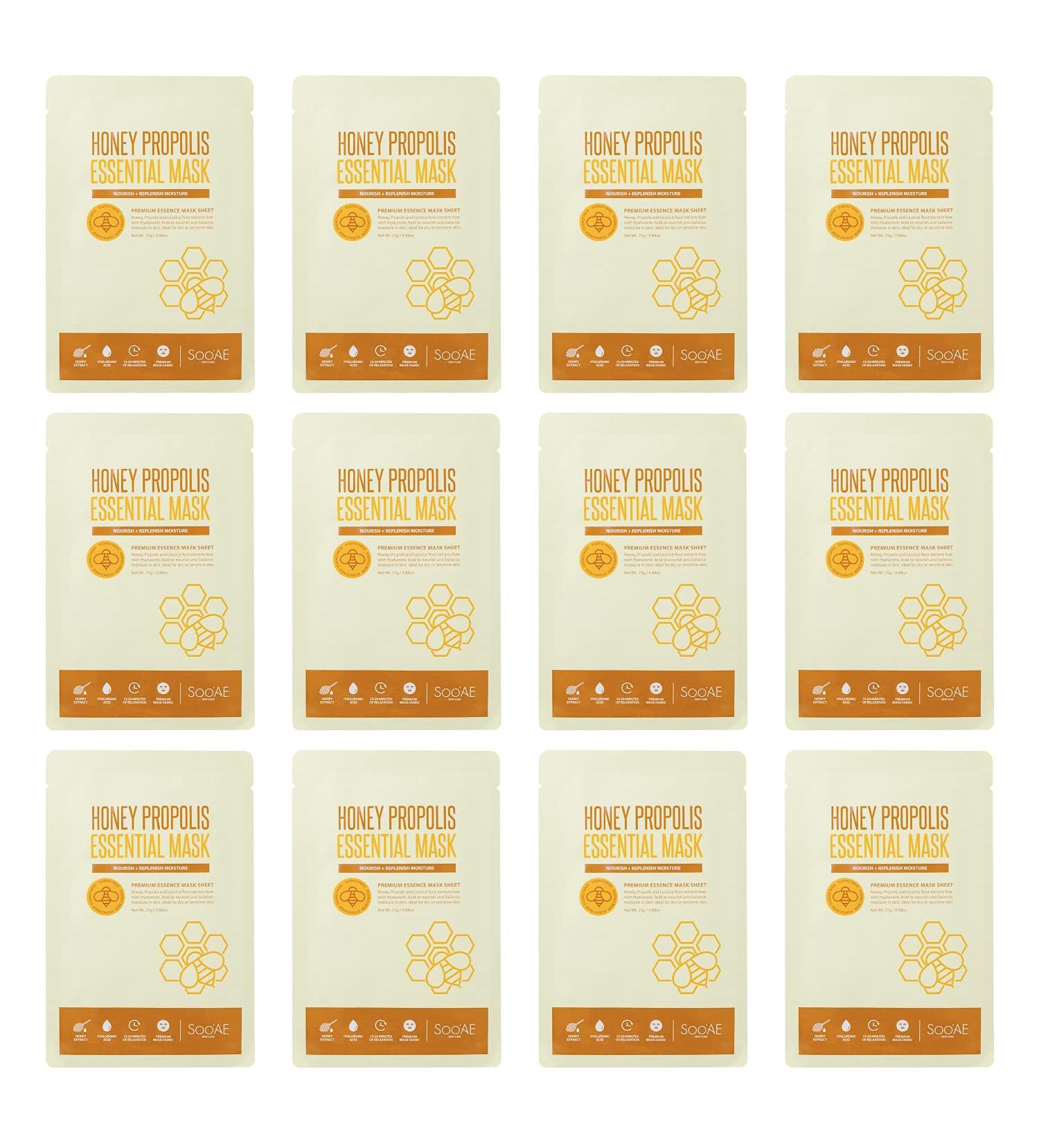 Soo AE Honey Propolis Essential Mask - 12 Count | Hydrating Face Mask for Glowing Skin - Ships Internationally - Buy Online on SooperMarket.com