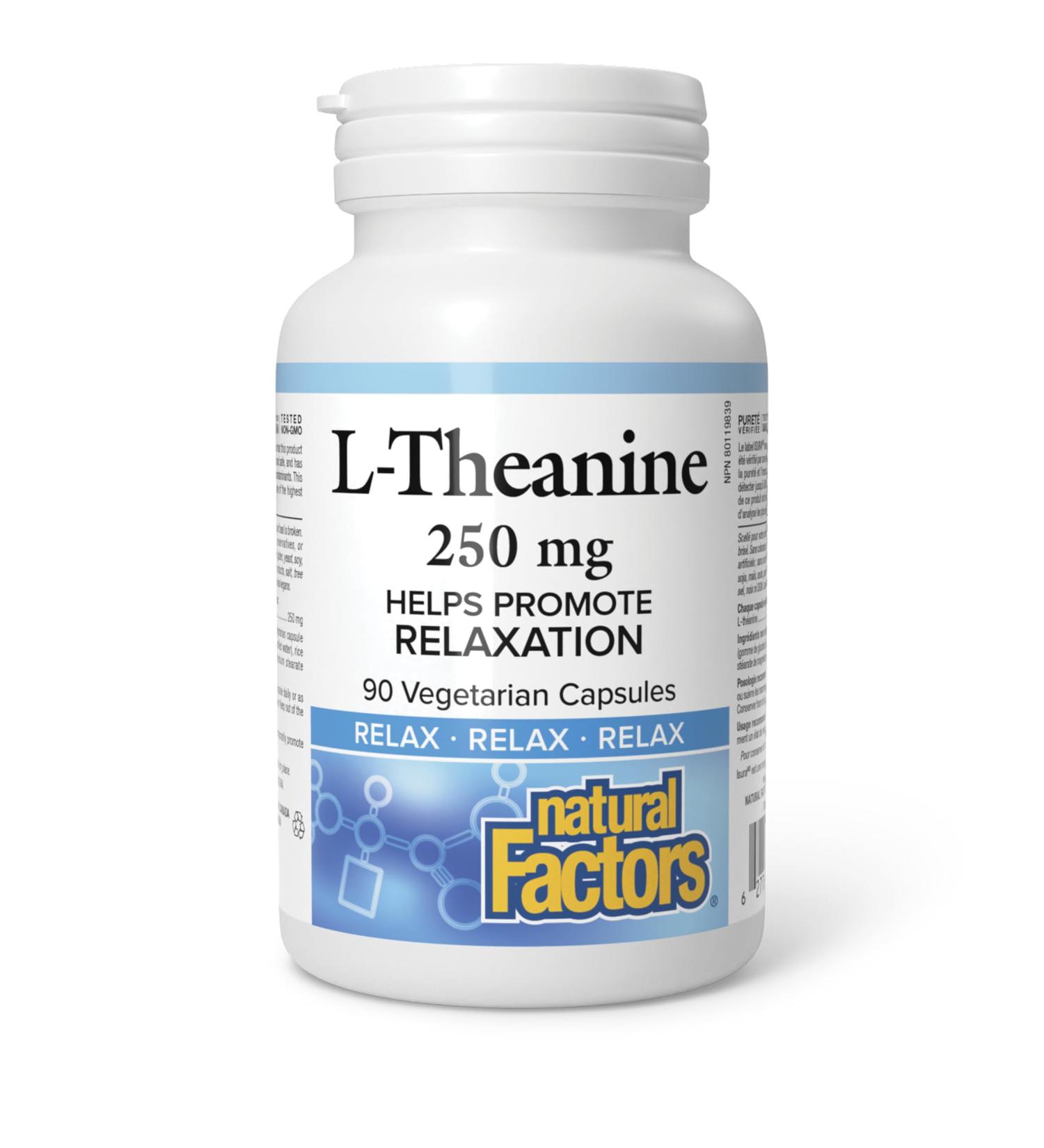 Natural Factors L-Theanine 250 mg 90 vegetarian capsules Helps Promote Relaxation One-per-Day Non-Drowsy - Buy Online on SooperMarket.com