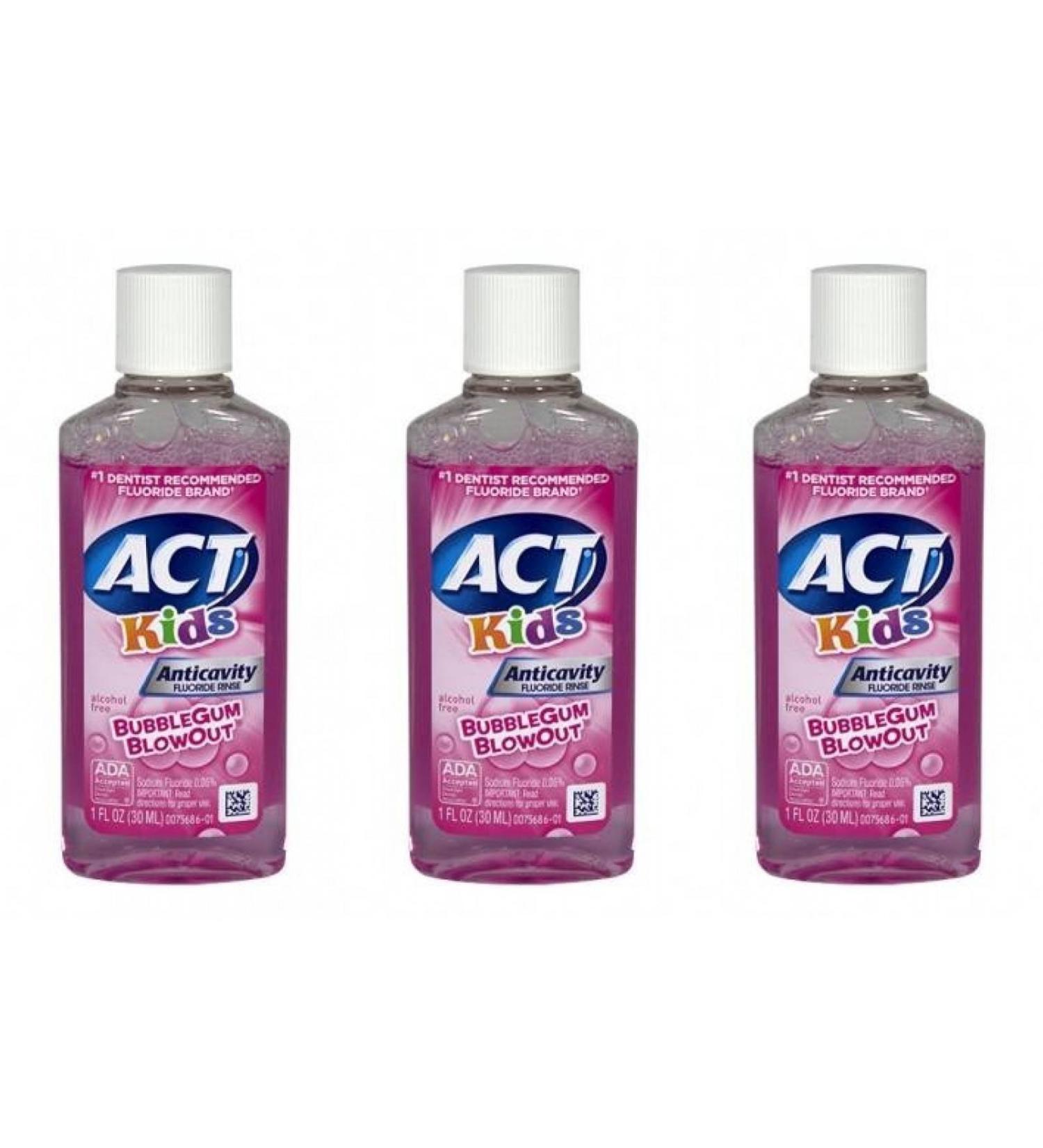 ACT Kids Anti-Cavity Fluoride Rinse Bubblegum Blowout Travel Size 1 Oz (Pack of 3) 1 Fl Oz (Pack of 3)