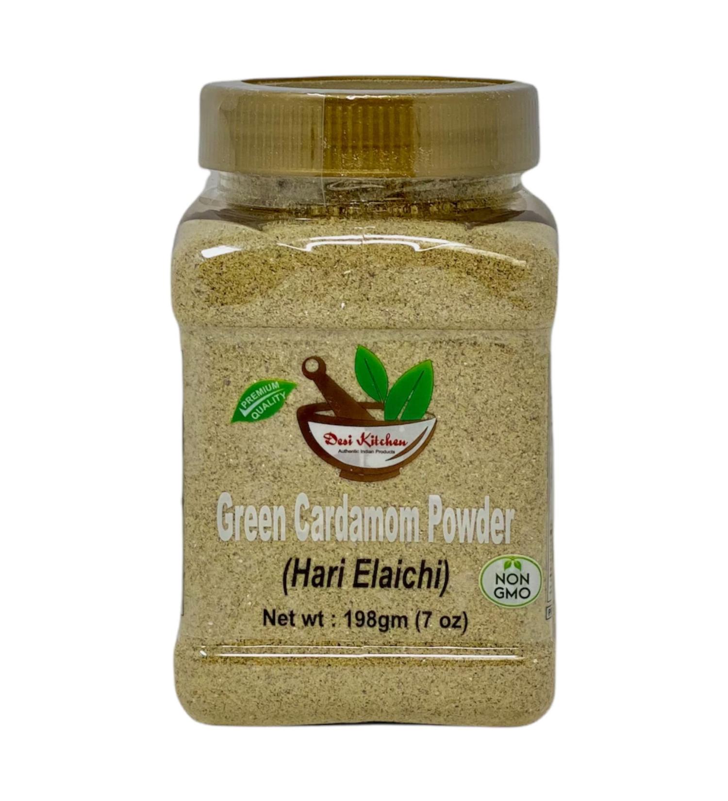 Pure Green Cardamom Powder (Hari Elaichi) 198gm - Desi Kitchen Spices | All Natural, Salt-Free, Vegan, NON GMO | Freshness & Aroma Guaranteed - Buy Online on SooperMarket.com