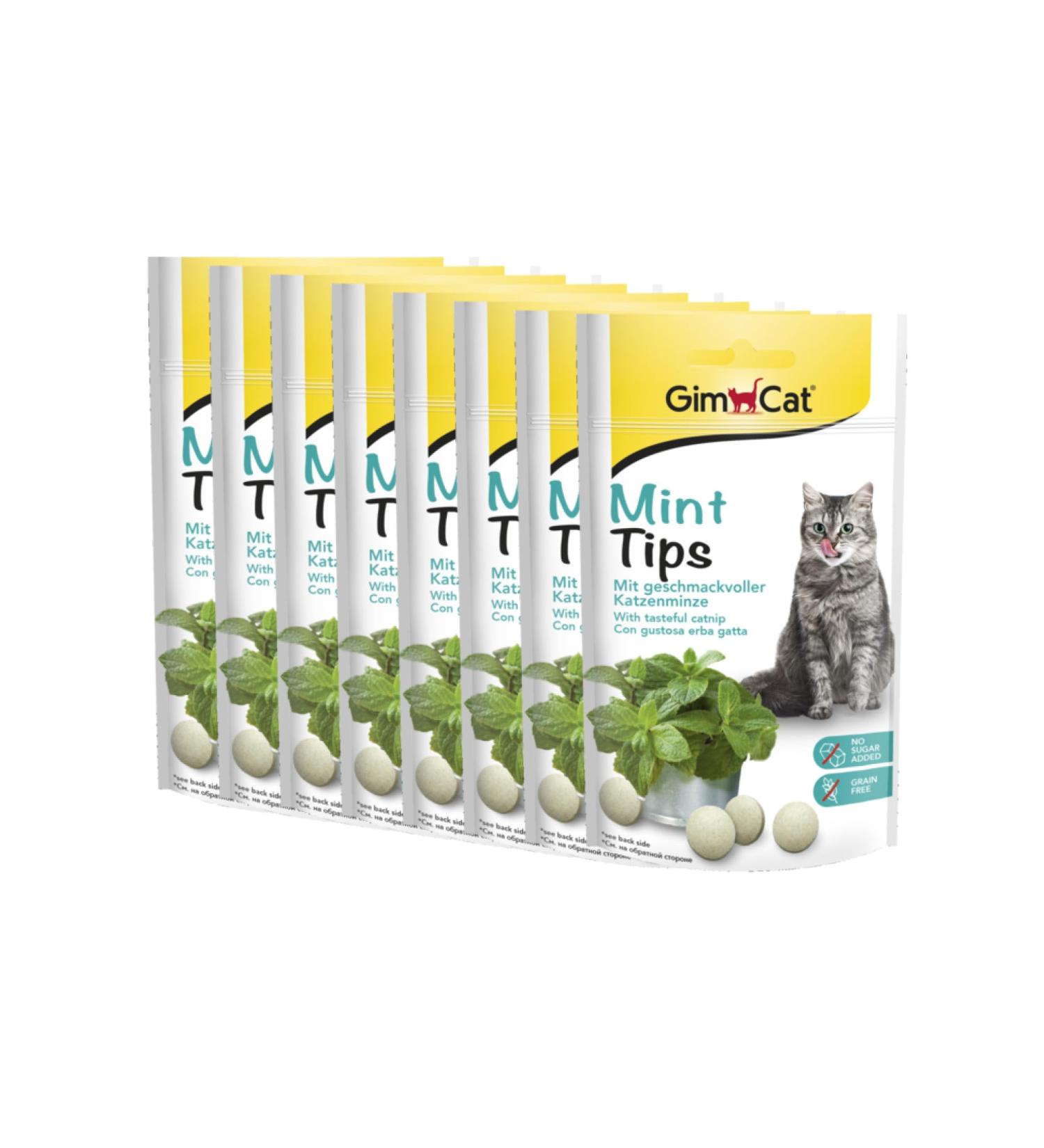 Gimcat Mint Tips - Grain-Free Vitamin-Rich Cat Snack with Catnip - 8 Pack (320 g) - Perfect Treat for Healthy Cats - Buy Online on SooperMarket.com