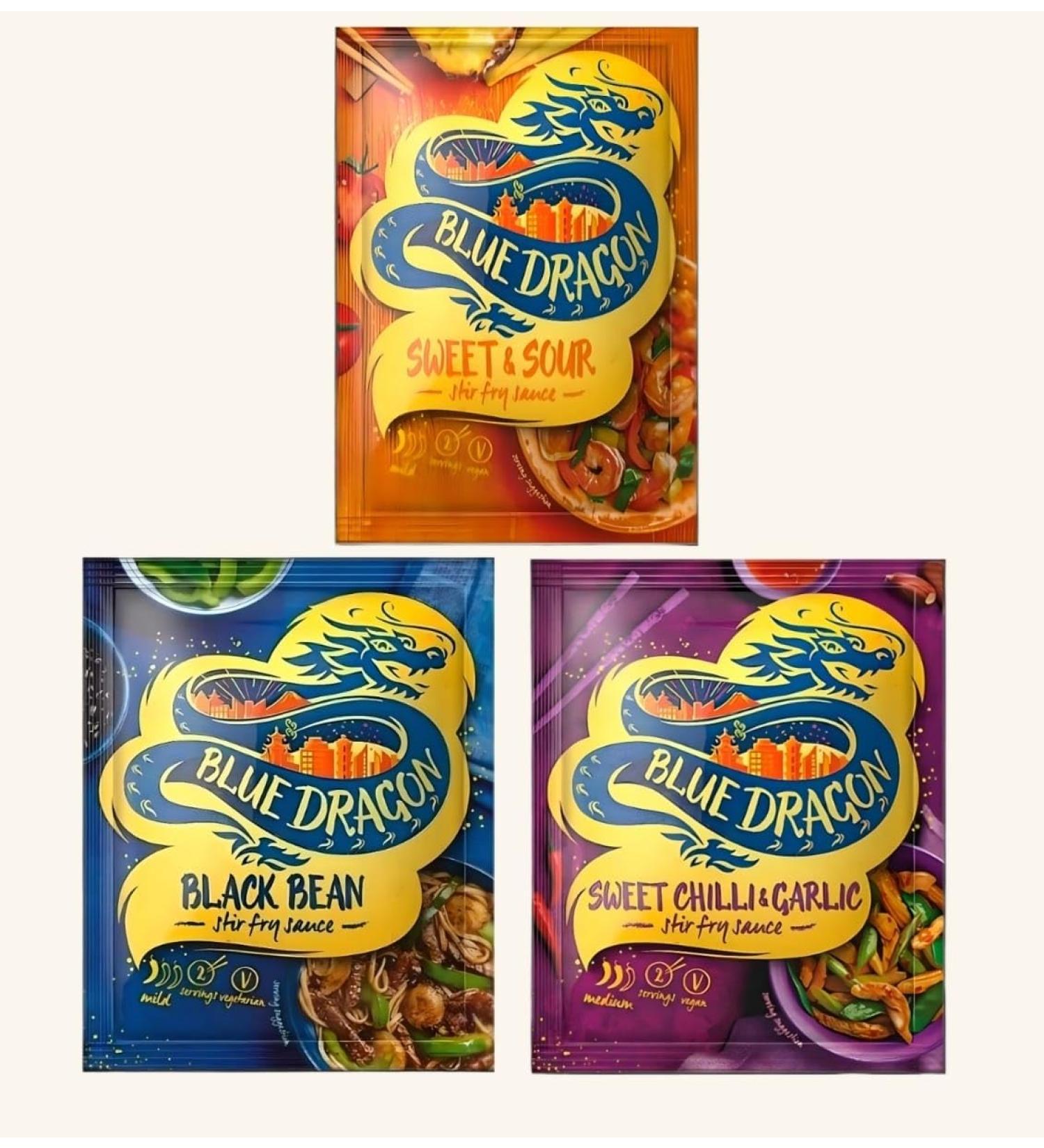 Blue Dragon Stir Fry Sauce Sachet - Black Bean Sweet & Sour Sweet Chilli & Garlic (120g Pack of 3) - Buy Online on SooperMarket.com