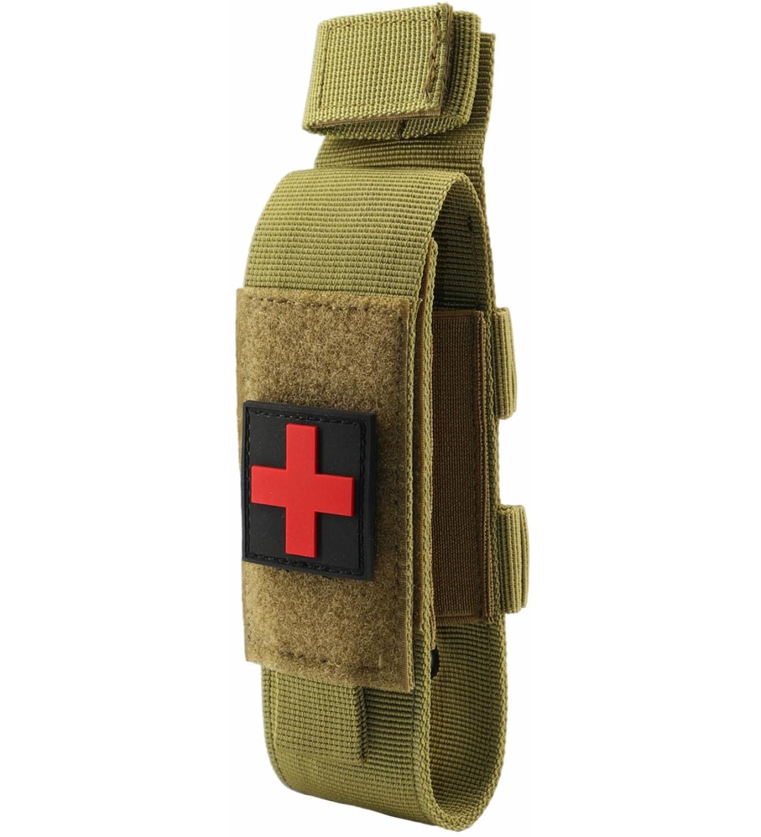Yoncono Tactical Molle Tourniquet Holder | Portable Military First Aid Equipment Case & Trauma Medical Scissor Pocket #1 - Khaki - Buy Online on SooperMarket.com