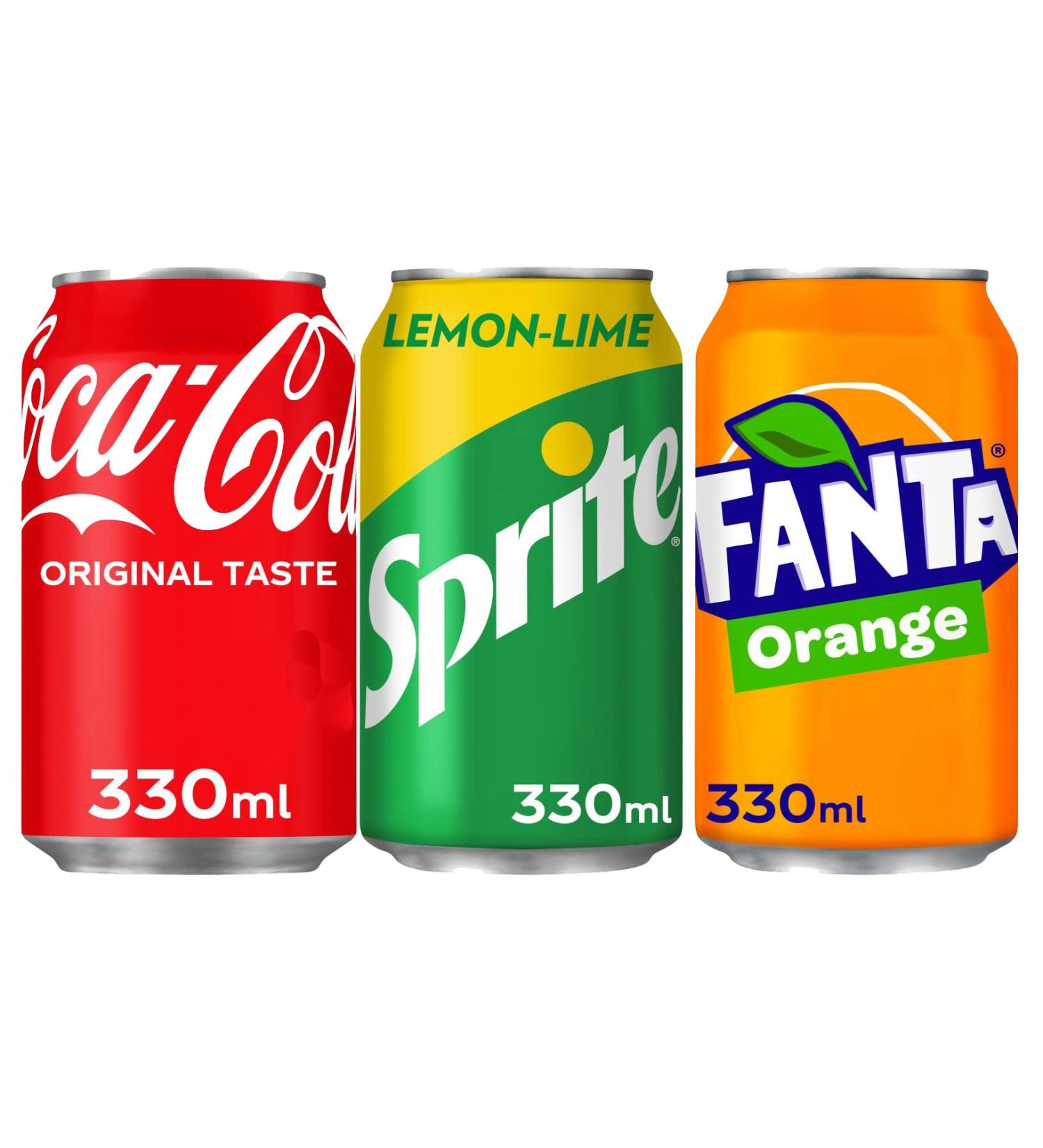 Soft Drink Bundle Assorted Sparkling Soft Drinks 330ml Cans 8x Coca Cola + 8x Sprite Can 330ml + 8x Fanta Can 330ml Total 24 Cans Boxed Treatz - Buy Online on SooperMarket.com