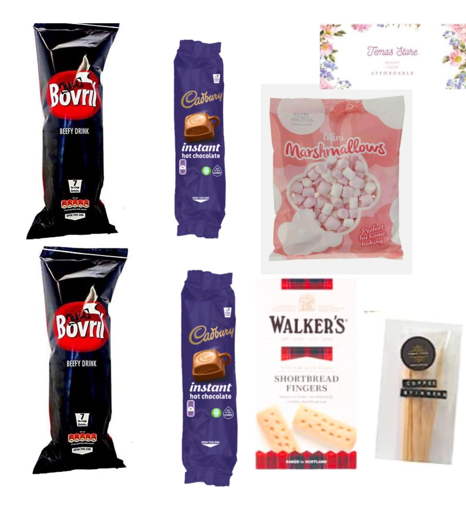 Temas Instant Hot Chocolate Cup Drink |Betty Winters mini Marshmallows |Hot Chocolate Stirrers (Cadbury & Bovril) - Buy Online on SooperMarket.com