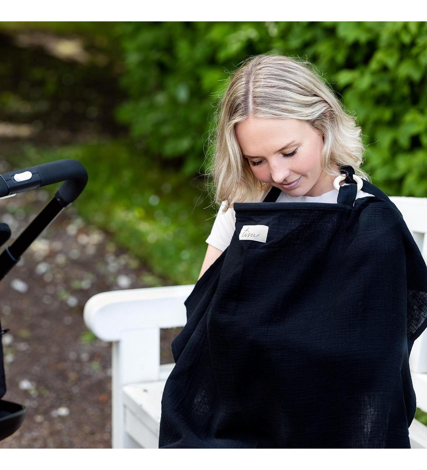 Nursing Cover for Breastfeeding & Pumping | Multi-Use Car Seat Stroller Cover | Organic Muslin Cotton | Breastfeeding Apron & Shawl | by TISU - Buy Online on SooperMarket.com