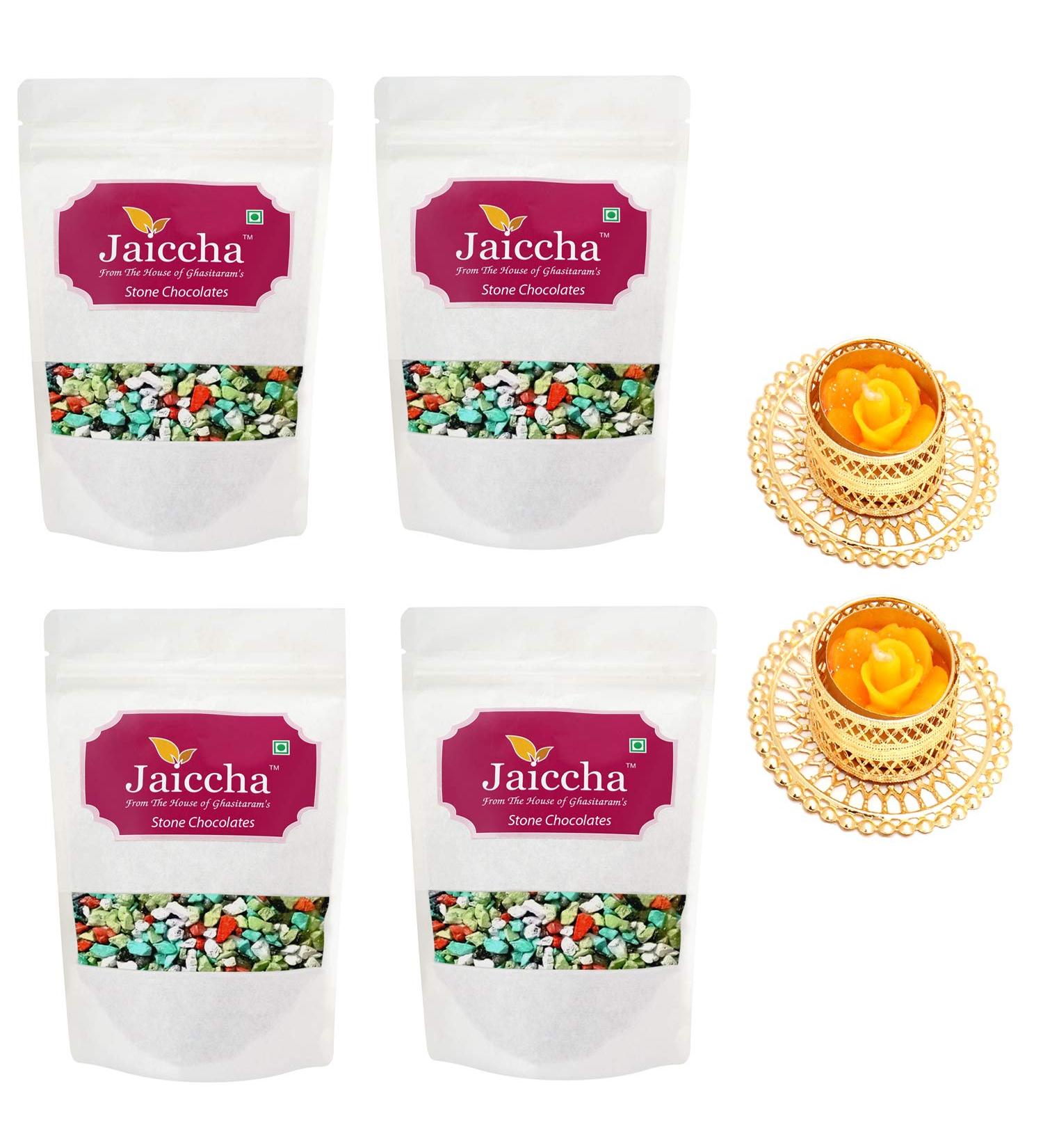 Jaiccha Ghasitaram Diwali Gifts Chocolate - Stone/ Rock Chocolates 800 GMS in White Paper Pouch with 2 T-Lites - Buy Online on SooperMarket.com