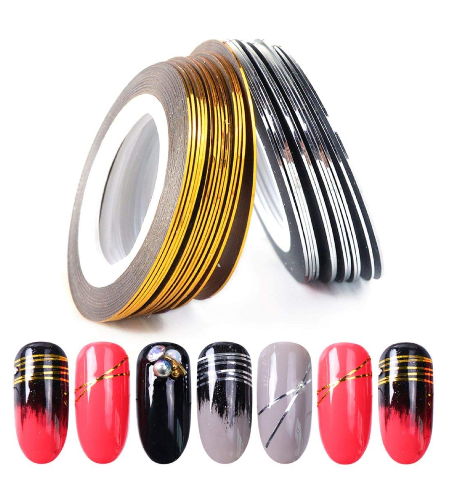 AnHua 2Pcs Gold & Silver Nail Striping Tape for Nail Art Decoration - Thin Line Sticker Rolls - Buy Online on SooperMarket.com