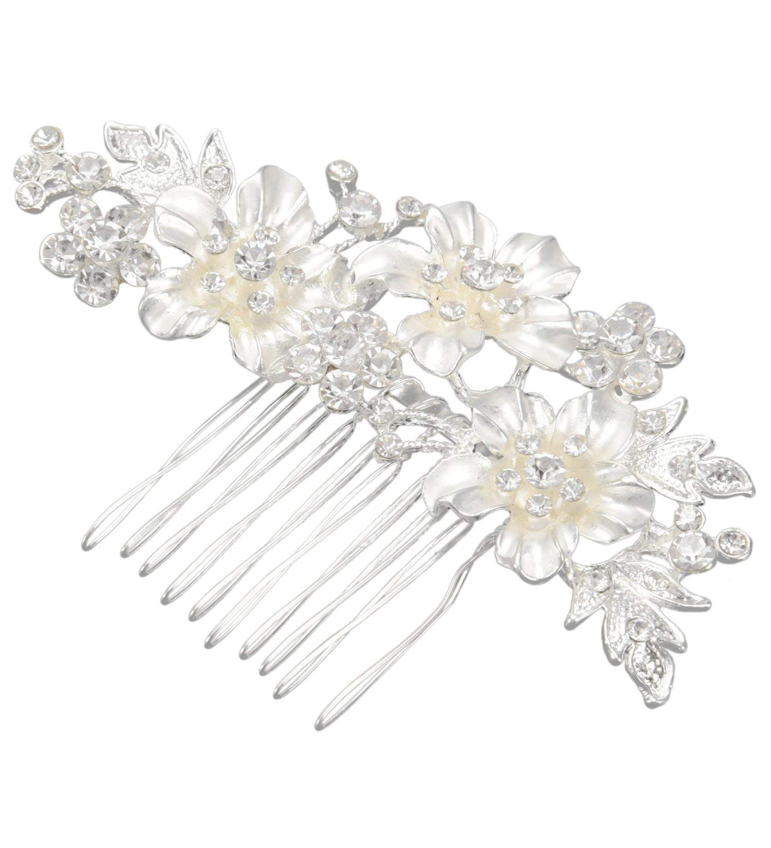 SuanQ Wedding Bridal Hair Combs Vintage Imitation Crystal Hairpins Prom Jewelry Gold Silver Flower Pattern Hair Accessories Pins Women Silver - Buy Online on SooperMarket.com