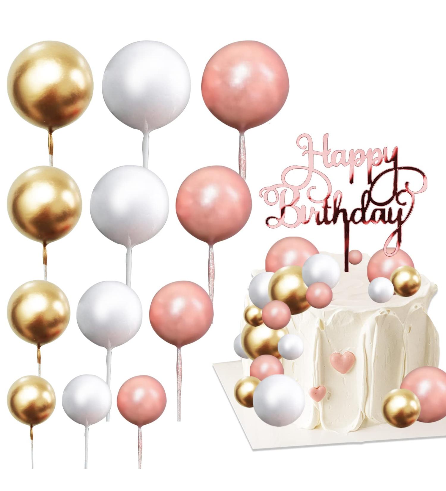 43 Piece Tortendeko Foam Balls Set - Rose Gold White & Gold Cupcake Toppers for Birthdays Weddings & Baby Showers - Buy Online on SooperMarket.com