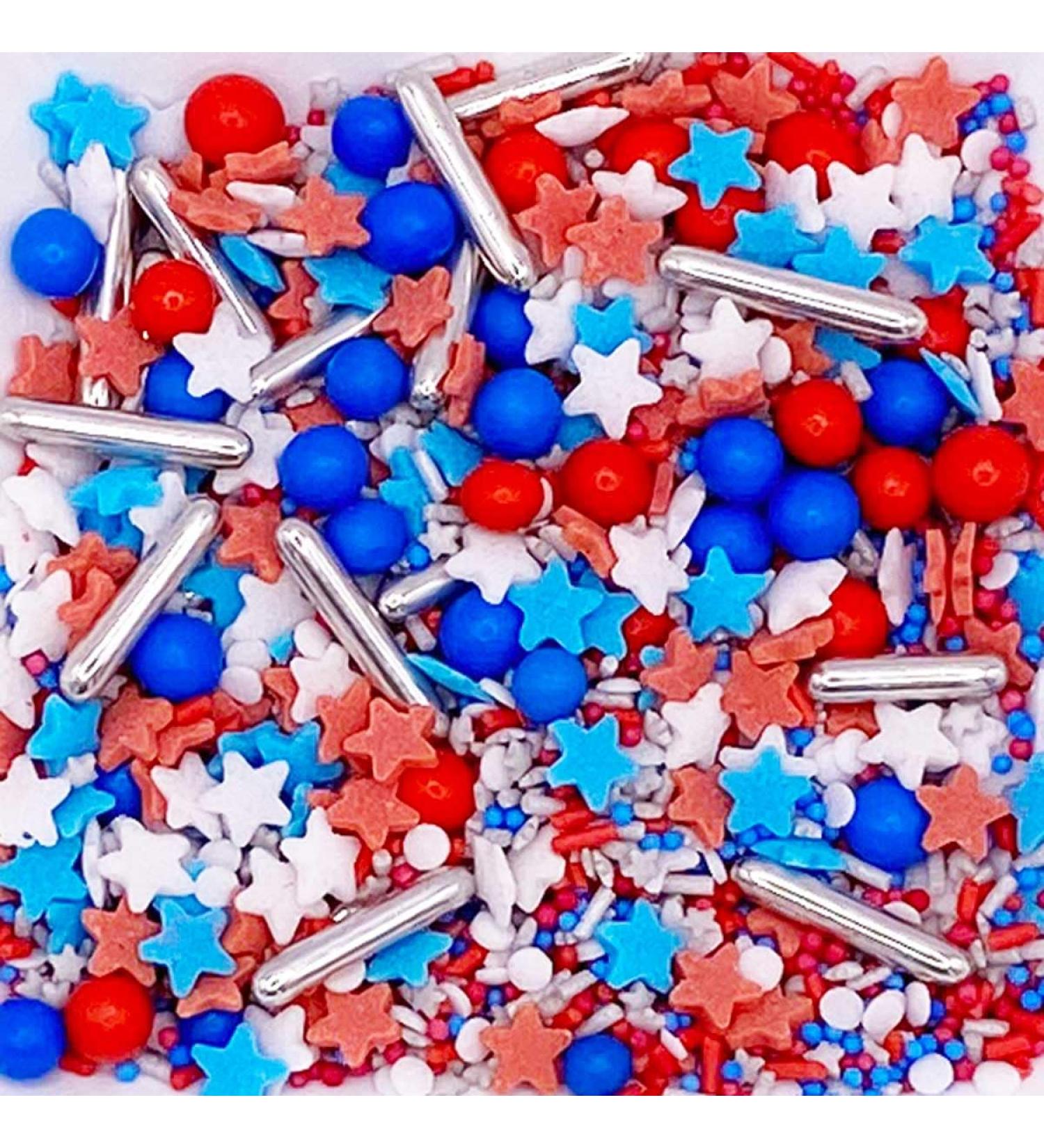 Sprinkletti - Stars and Stripes- 30g Cake Topper Sprinkles - Chocoballs Rods Balls Strands And Sugar Star Shapes - Edible Cake Decorations - Birthday Cake Sprinkles 30g Stars and Stripes - Buy Online on SooperMarket.com