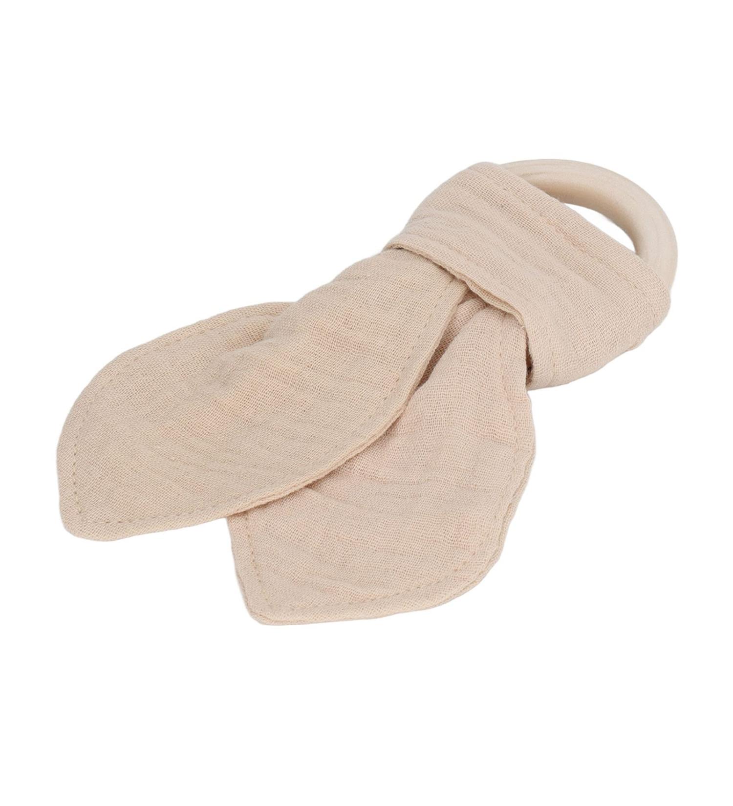 Baby Teething Wooden Ring - Bunny Ears Design | Soothing Cotton Gauze Bite-Resistant | Ideal Teething Relief (Khaki) - Buy Online on SooperMarket.com