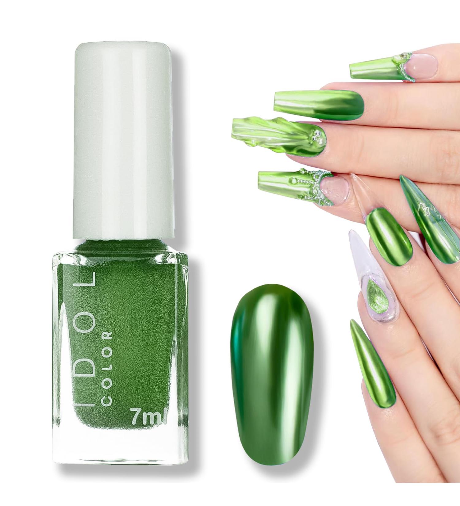 Chrome Nail Polish Green Nail Polish - Metal Mirror Effect Nail Varnish Quick Drying Nail Polish - Long Lasting No UV Needed Nail Art Nail Gel Polish at Home DIY Manicure 7ml - Buy Online on SooperMarket.com