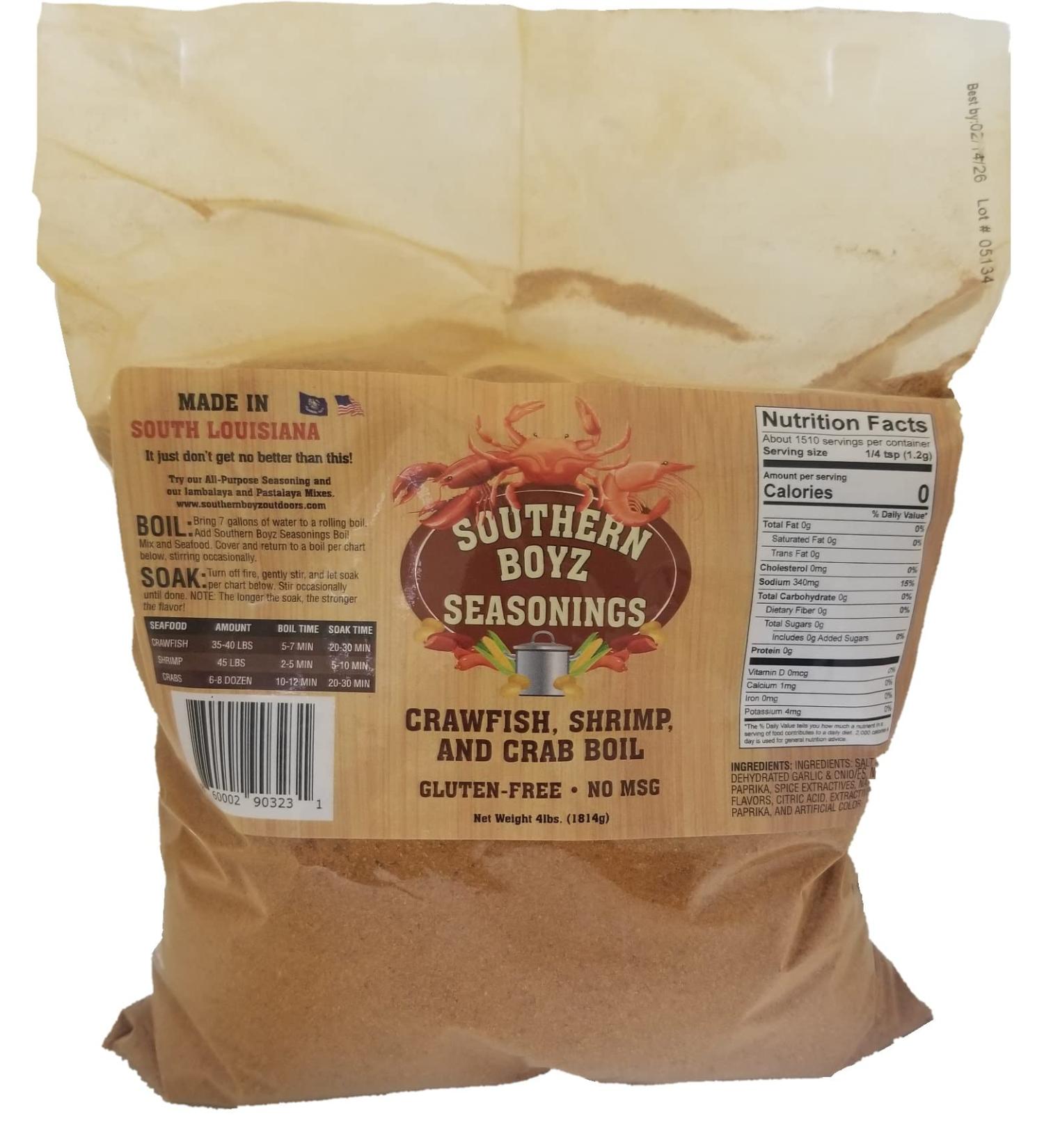 Southern Boyz Seasonings Cajun Seafood Boil, 4 Pound Bulk Sack (No MSG Blend - Seasons 35-40 Pounds Crawfish, 45 Pounds Shrimp or 6-8 Dozen Crabs)