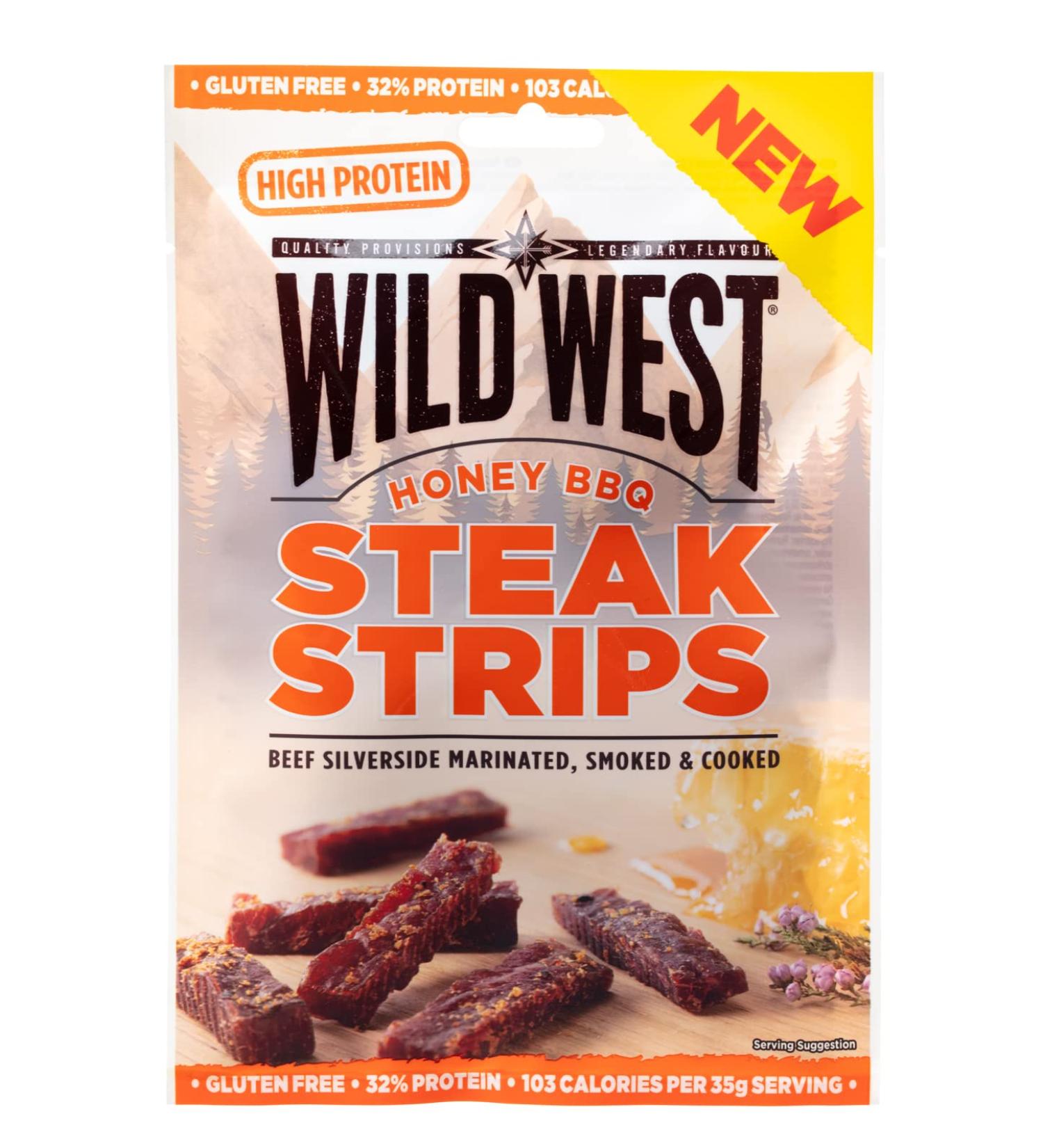 Wild West Steak Strips 60g Honey BBQ Beef Beef Jerky high protein dried meat Protein Snack Honey BBQ 60 g (1 pack)