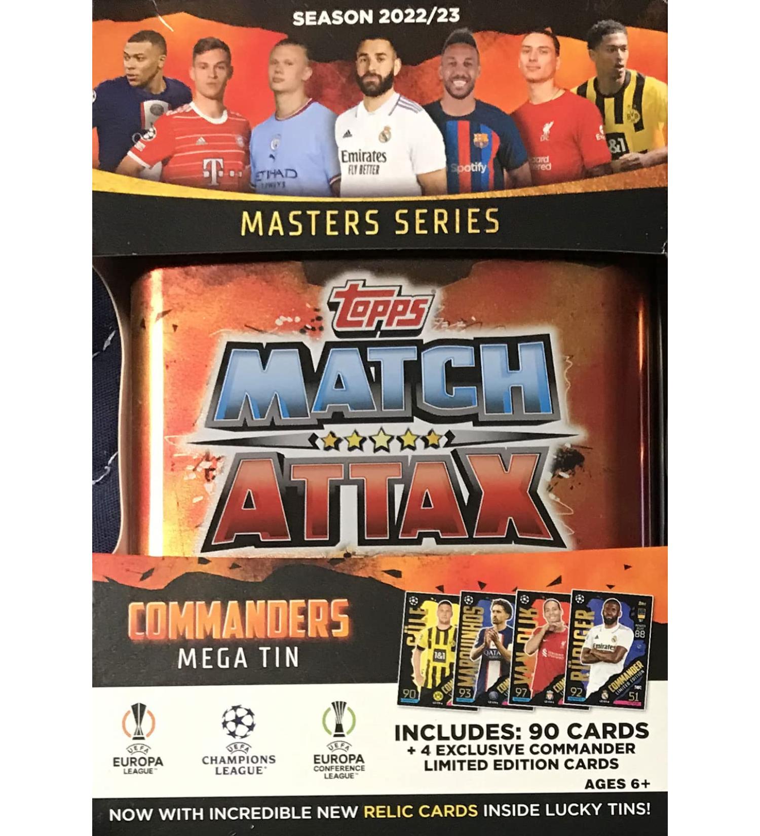 2022 2023 Topps COMMANDERS UEFA Champions League Match Attax Soccer Trading Card Game Sealed MEGA MASTERS SERIES 90 Card Collector Tin - Includes 4 EXCLUSIVE Limited Edition Cards - Buy Online on SooperMarket.com