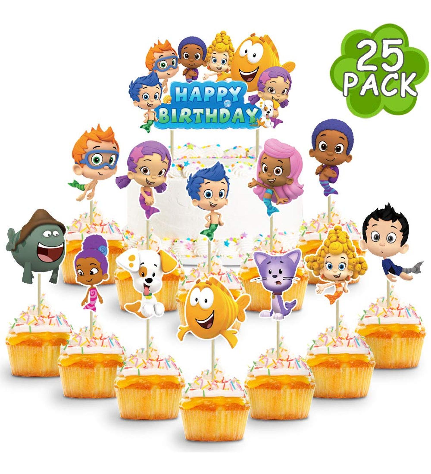 Guppies Ocean Sea Theme Happy Birthday Cake Topper & Mini Cupcake Decorations - 25 Pack - Buy Online on SooperMarket.com