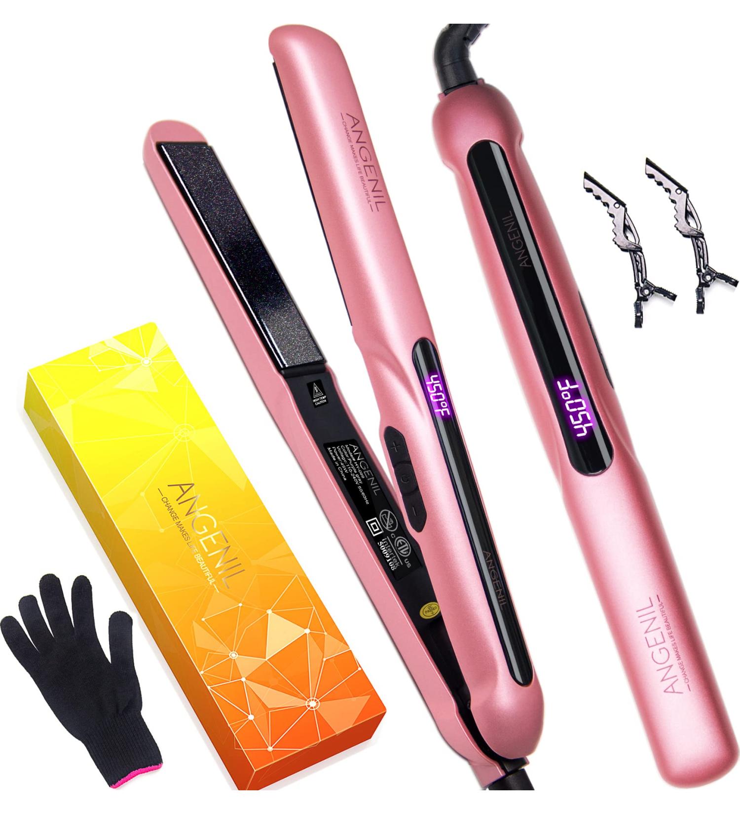 ANGENIL Argan Oil 2-in-1 Hair Straightener & Curler | Professional Portable Flat Iron | 1 Inch Dual Voltage LCD Display | Pink - Buy Online on SooperMarket.com