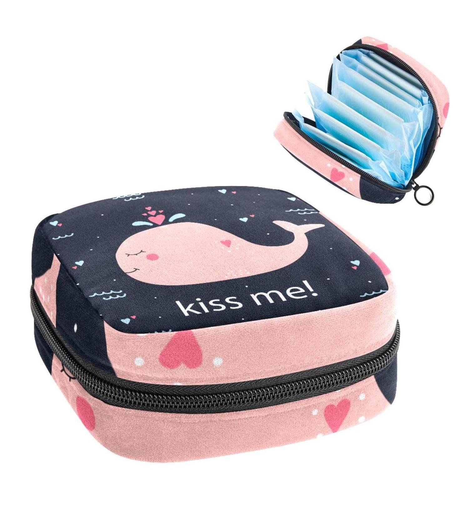 Kiss Me Pink Whale Sanitary Napkin Storage Bag | Menstrual Cup Pouch | Nursing Pad Holder | Tampon Bags | Portable Period Bag - Multi-colored - Buy Online on SooperMarket.com
