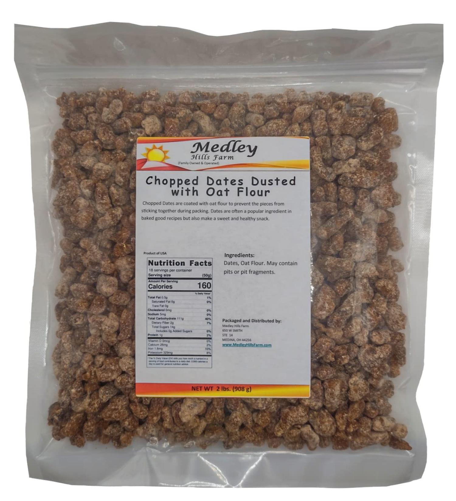 Medley Hills Farm Chopped Dates - 2 lbs | Oat Flour Coated, No Added Sugar | Resealable Bag - Buy Online on SooperMarket.com