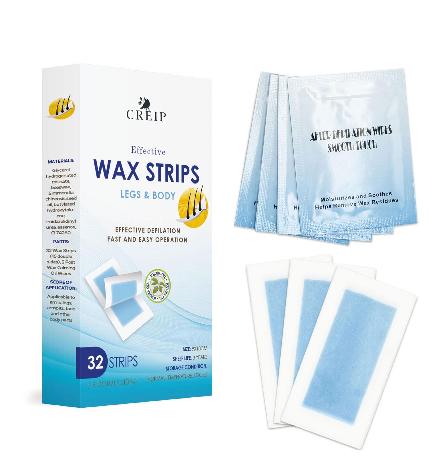 Creip Wax Strips: Hair Removal Kit for Arm, Leg, Brazilian, Underarm & Bikini - 32 Wax Strips - Buy Online on SooperMarket.com