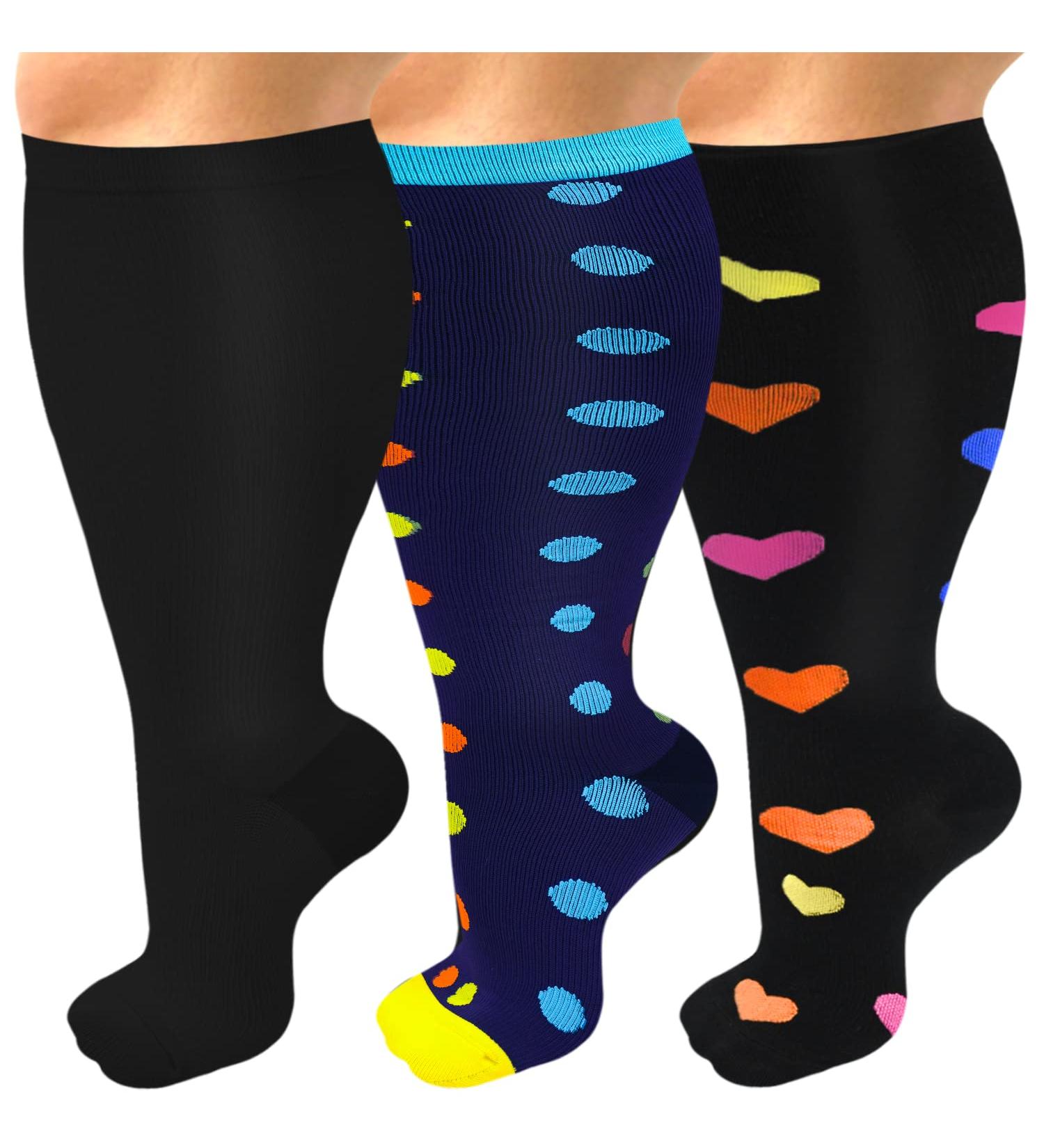 SIOAUIRT Plus Size Compression Socks | 20-30 mmHg Wide Calf Stockings | Best Support for Circulation | Running XX-Large - 3 Pack - Buy Online on SooperMarket.com