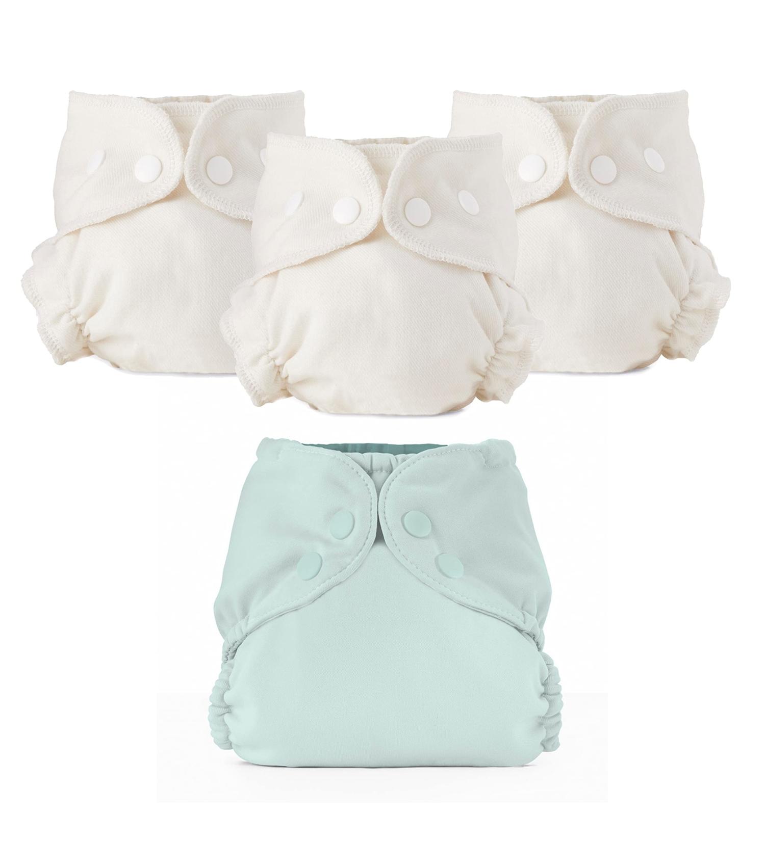 Esembly Cloth Nappy Bundle Set - Organic Absorbent Inners, Waterproof Cover - Reusable Washable Nappies - Size 1 (7-17lbs) - Mist - Buy Online on SooperMarket.com