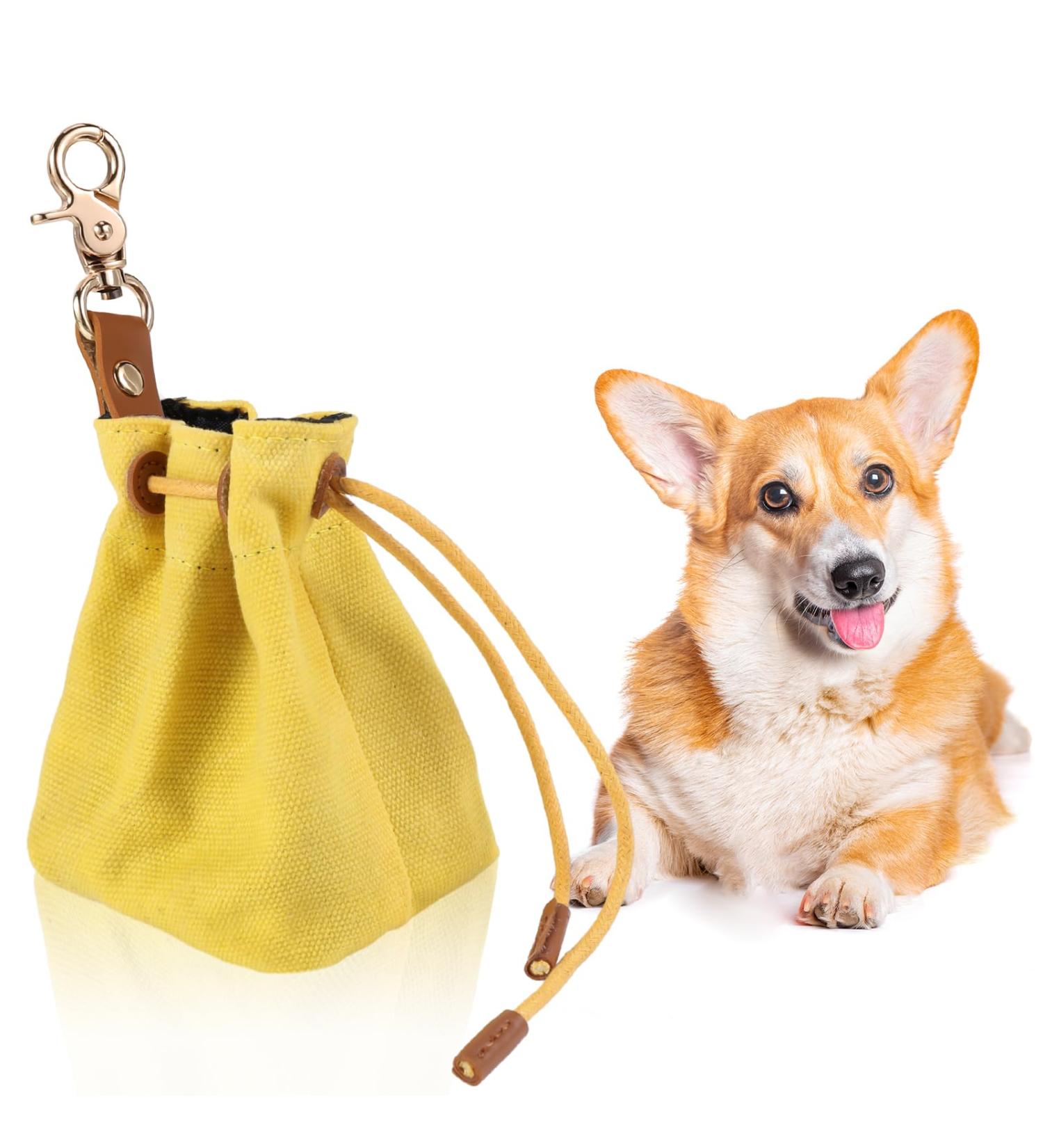 Newofview Dog Treats & Food Storage Bag - Durable Canvas Training Feed Bag with Clip Buckle - Yellow - Buy Online on SooperMarket.com