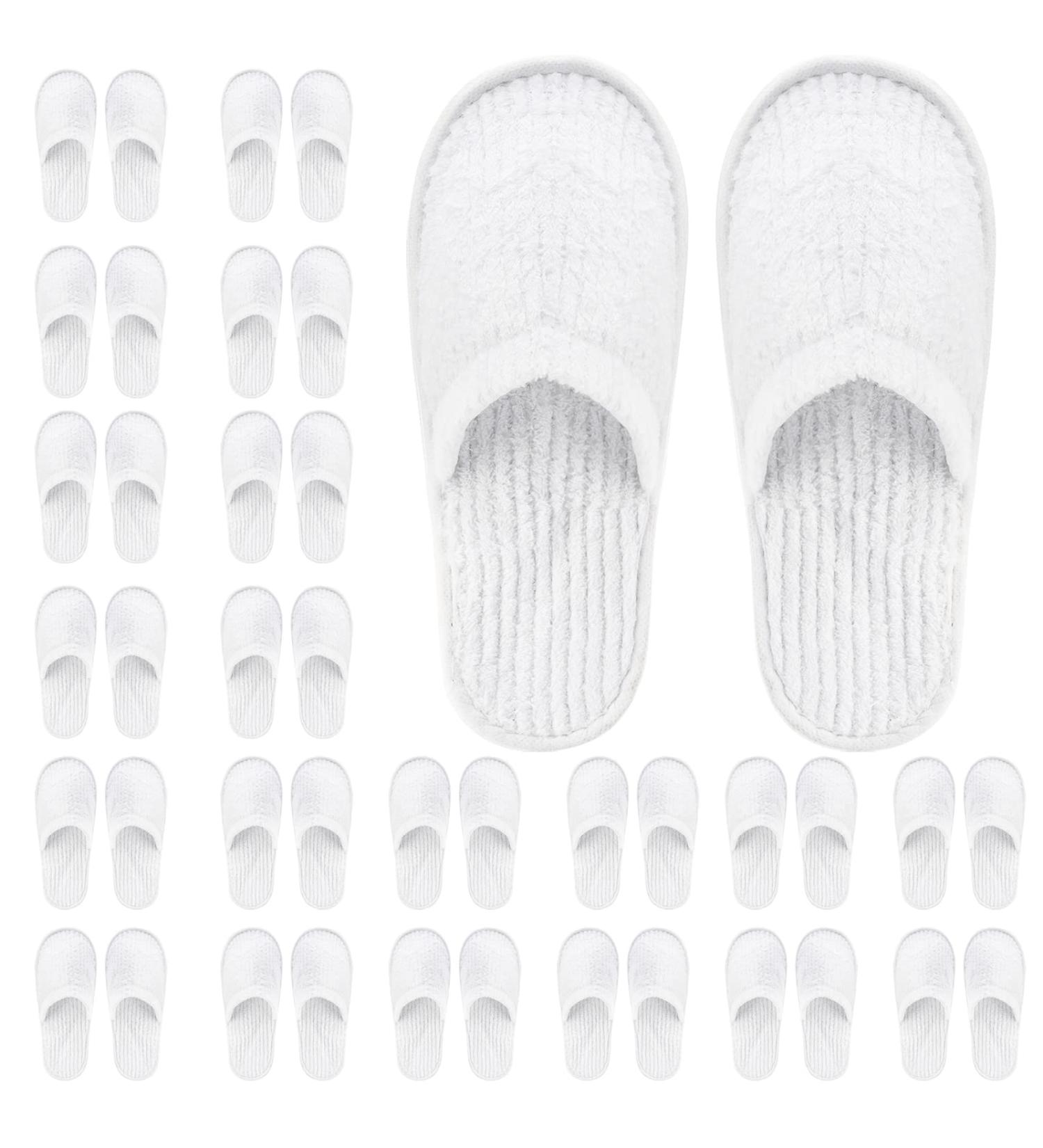 Frcctre 20 Pairs White Disposable Spa Slippers - Soft Coral Fleece, Non-Slip, Comfortable - Ideal for Travel, Guests, Hotel, Home, Salon - Men and Women - Buy Online on SooperMarket.com