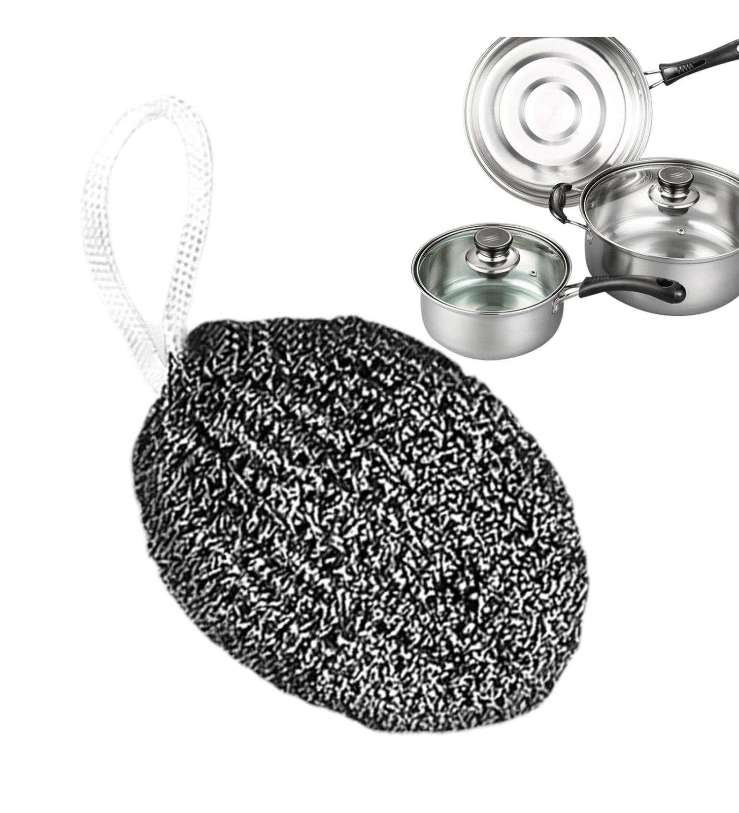 Stainless Steel Sponges Scrubbers | Hangable Kitchen Cleaning Metal Dish Scrubber Cleaning Brush For Pots Non-Stick Pot Steel Wire Ball Heavy Duty Dish Scrubber Stainless Steel - Buy Online on SooperMarket.com