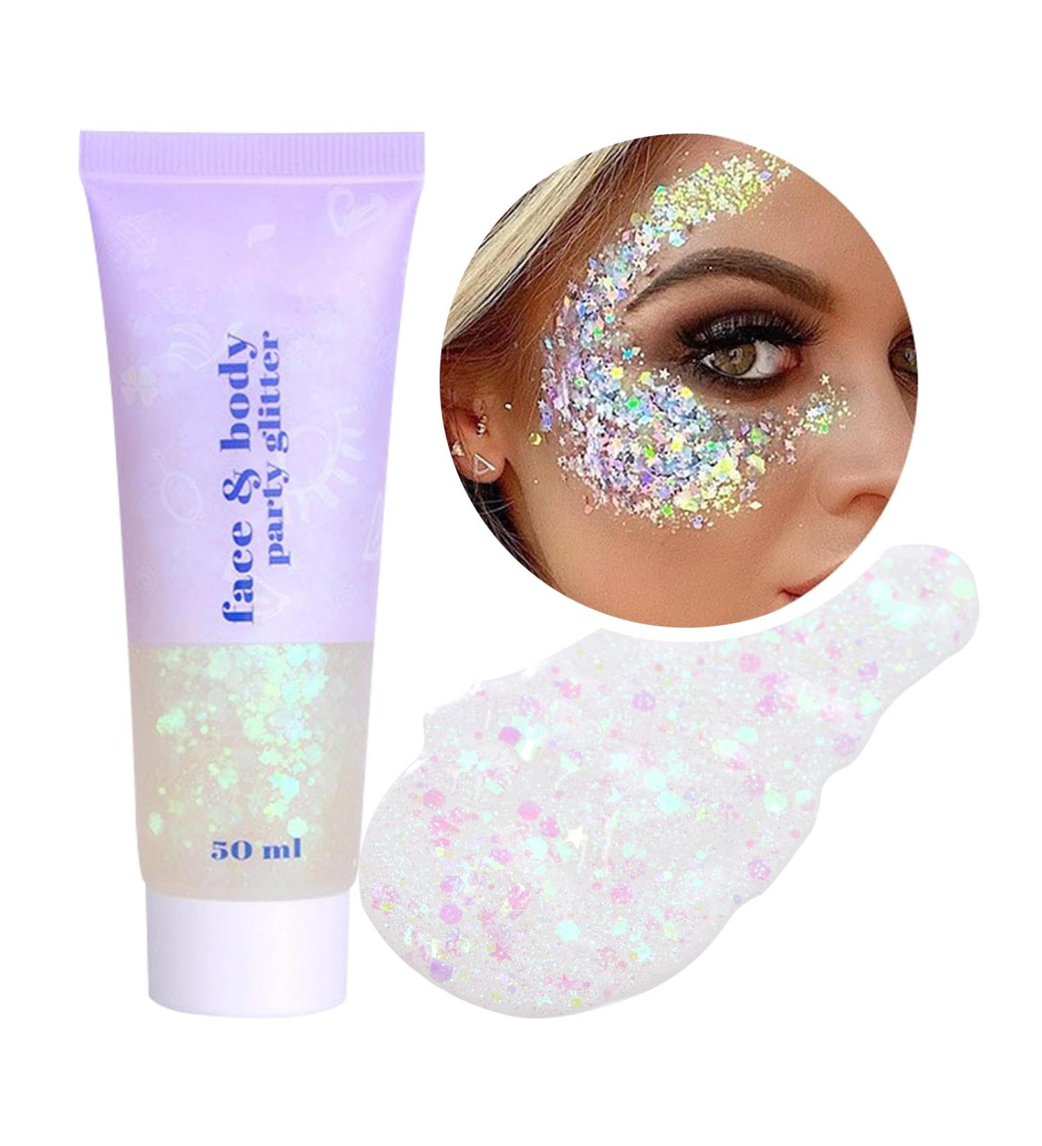 Sularpek 50ml Face Glitter Gel - Hair & Body Sequins Shimmer Liquid Eyeshadow - Mermaid Glitter for Festival Makeup - White - Buy Online on SooperMarket.com