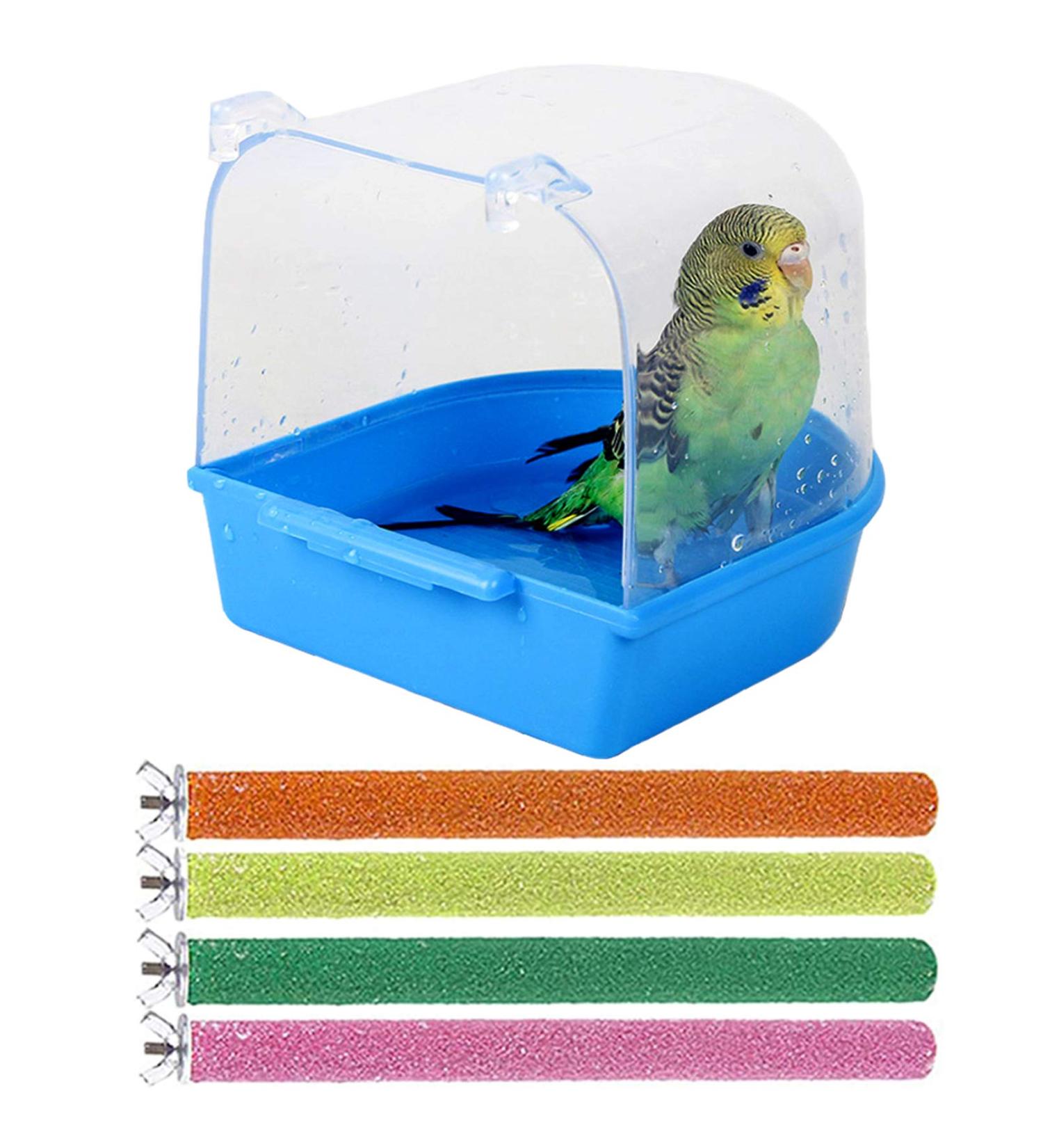 PINVNBY Parrot Bird Bath Box with Perches Stand - Ideal for Small Birds - 5 PCS Random Color - Buy Online on SooperMarket.com