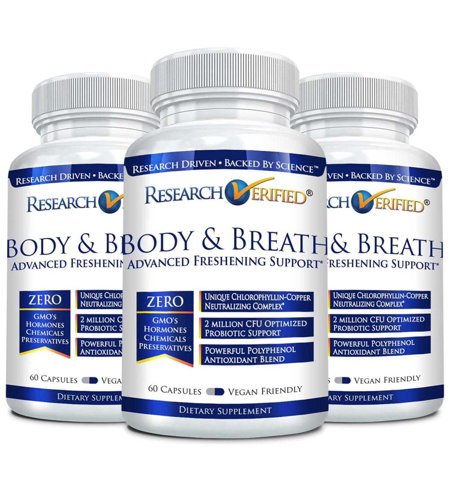 Research Verified Body & Breath Natural Deodorant & Freshener - Bad Breath & Body Odor Supplement - 60 Count (3 Months Supply) - Buy Online on SooperMarket.com
