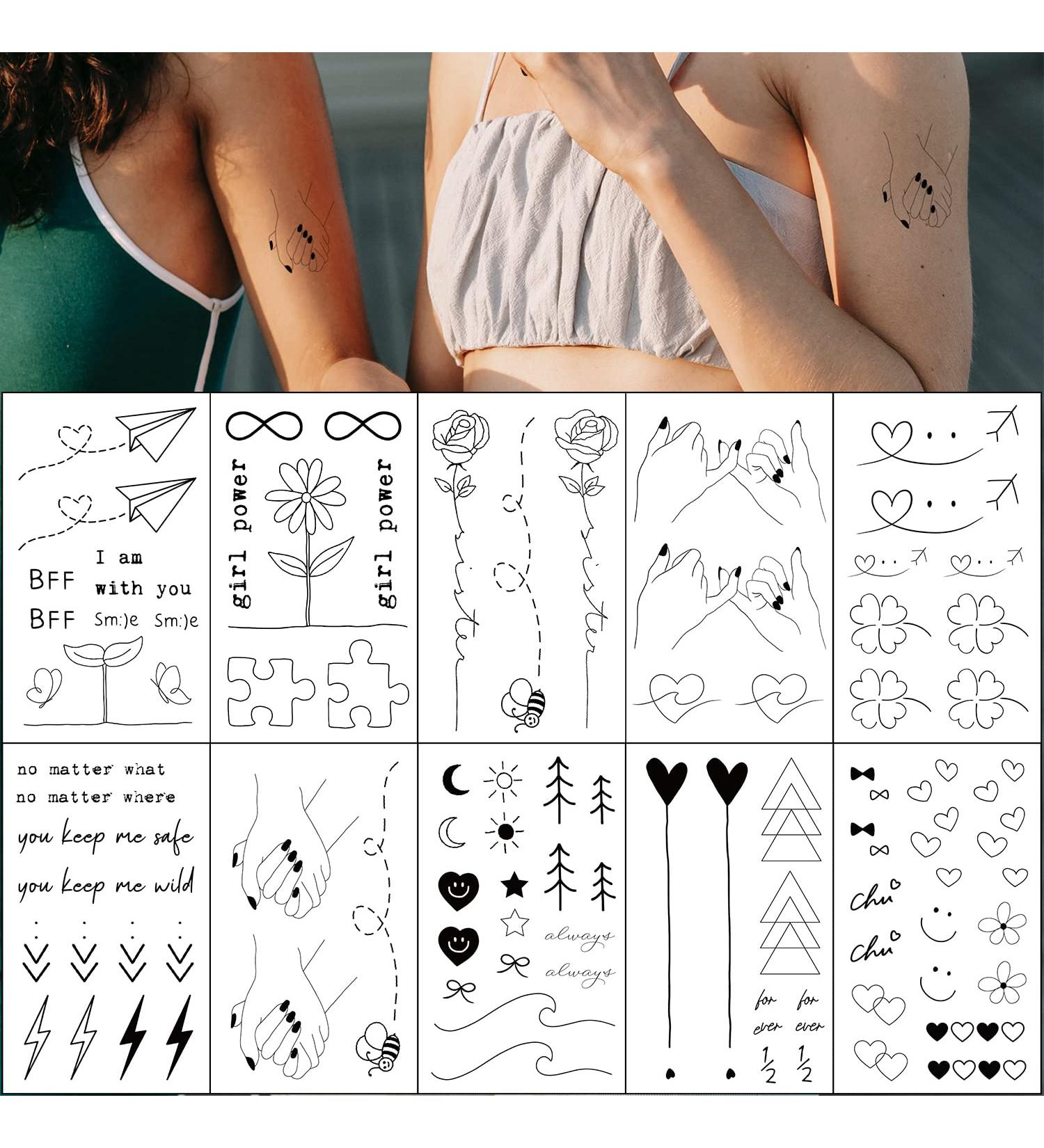 Esland Realistic Best Friends Temporary Tattoos - Matching Bestie Tattoo Stickers for Women, Girls, Couples, and Family - Buy Online on SooperMarket.com