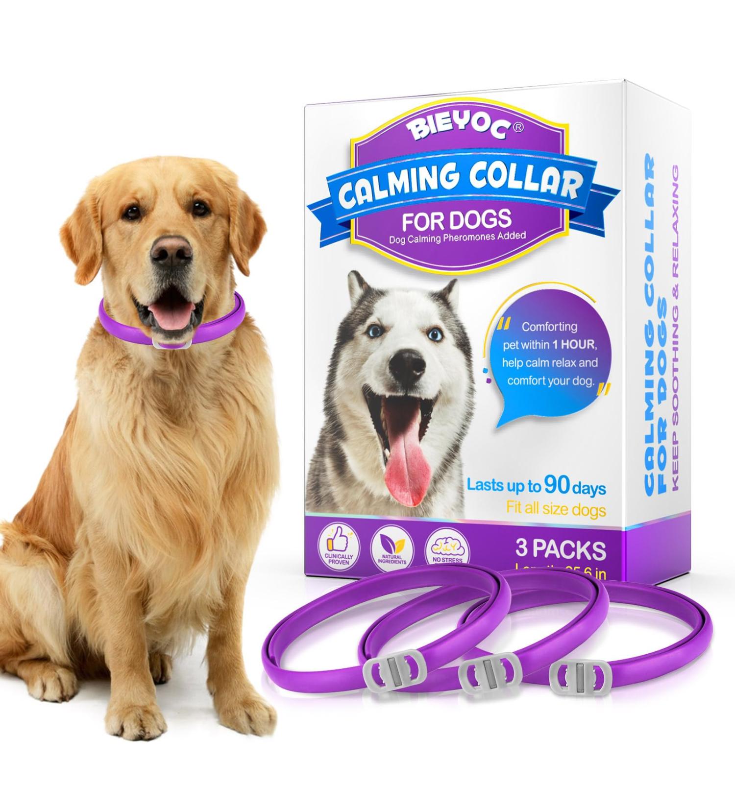 Bieyoc Calming Collar for Dogs 3 Packs Dog Anxiety Relief Adjustable Calming Collar for dogs Separation Anxiety Relief Stress 60 Days Long Lasting Calming Effect for Large Middle and Small Dogs - Buy Online on SooperMarket.com
