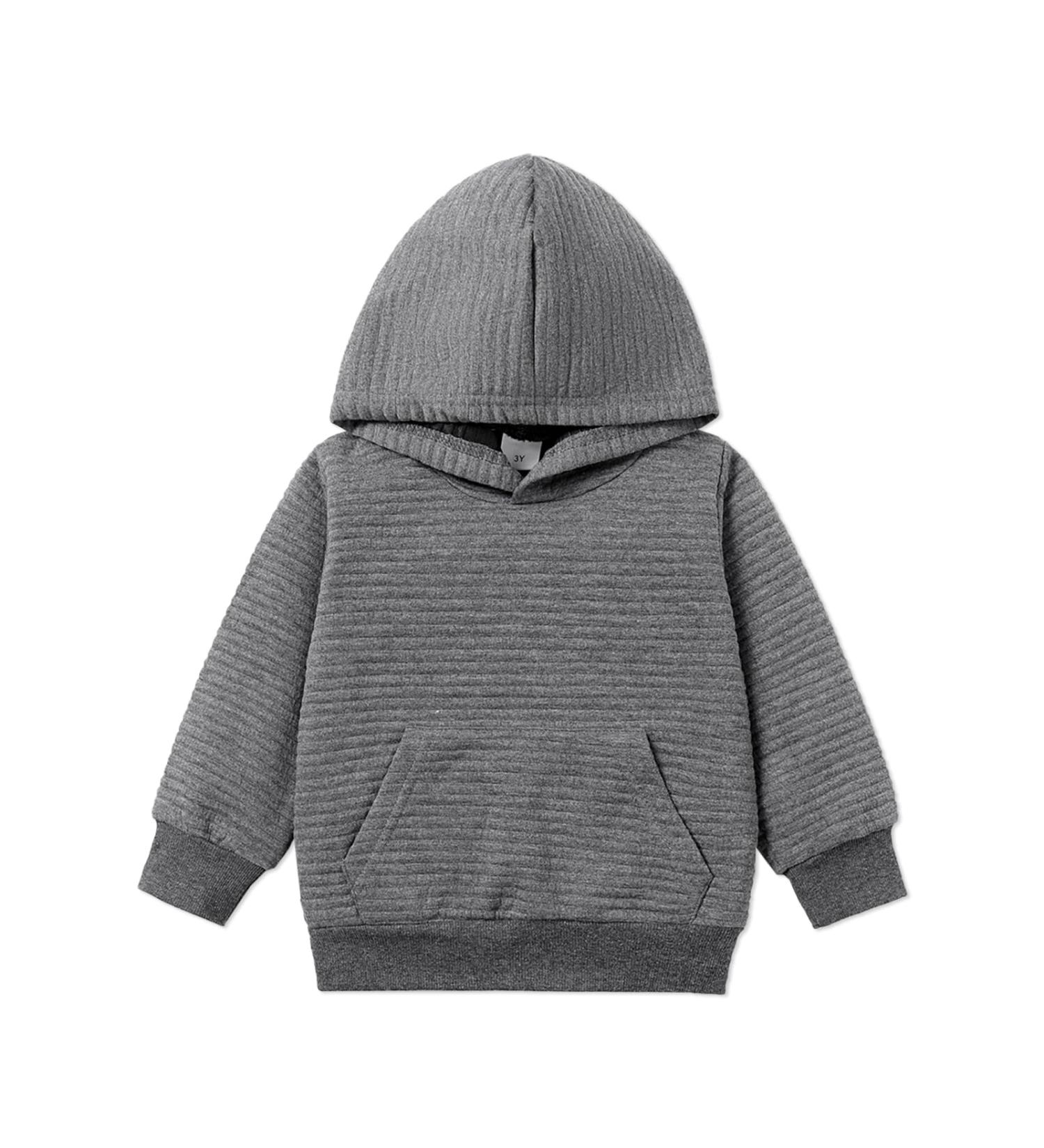 PatPat Toddler Hoodie | Boy Girl Hooded Sweatshirt | Solid Color Textured with Pocket | 3-4 Years | Grey - Buy Online on SooperMarket.com